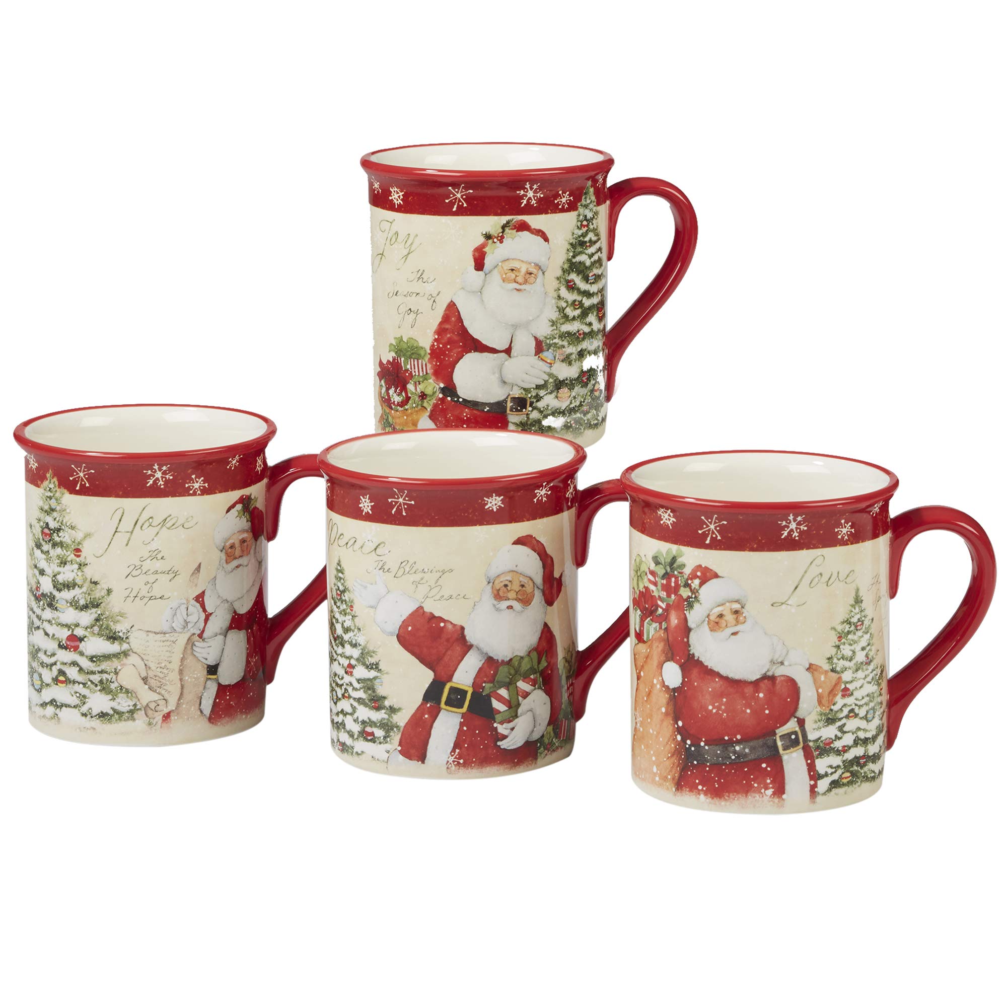 Certified International 89127 Holiday Wishes 16-Piece Dinnerware Set - 4 Place Settings, Multicolor Porcelain Plates, Bowls & Mugs - Perfect for Christmas, Thanksgiving & Family Gatherings