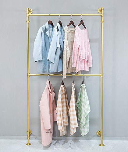 Industrial Pipe Clothes Rack - Wall Mounted Black Iron Garment Bar for Closet Storage | Multi-Purpose Hanging Rod (Gold) | Perfect for Bedroom, Laundry Room & Small Space Organization