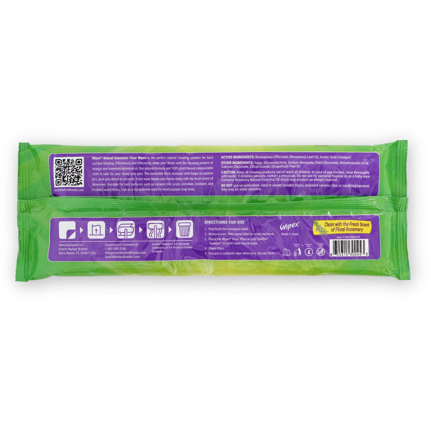 Wipex Natural Wet Floor Wipes - Plant-Based Cleaning Cloths with Rosemary Essential Oil & Vinegar - Absorbs Dirt & Grime - Compatible with Swiffer Sweeper Mops - 16 Count Refill Pads (Pack of 12) - Perfect for Hardwood, Tile & Laminate Floors