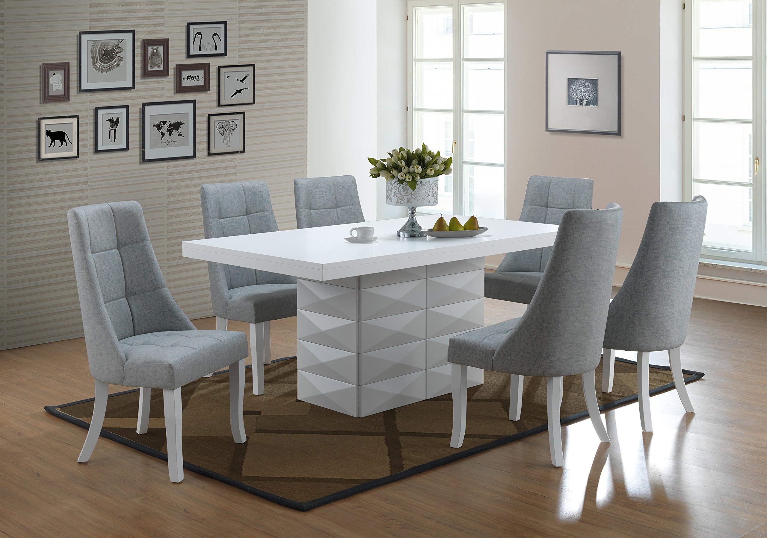 Kings Brand Furniture - Milan 7-Piece White Modern Rectangle Dining Table Set with 6 Blue Vinyl Chairs for Small Space, Kitchen, Breakfast Nook & Apartment Dining Room