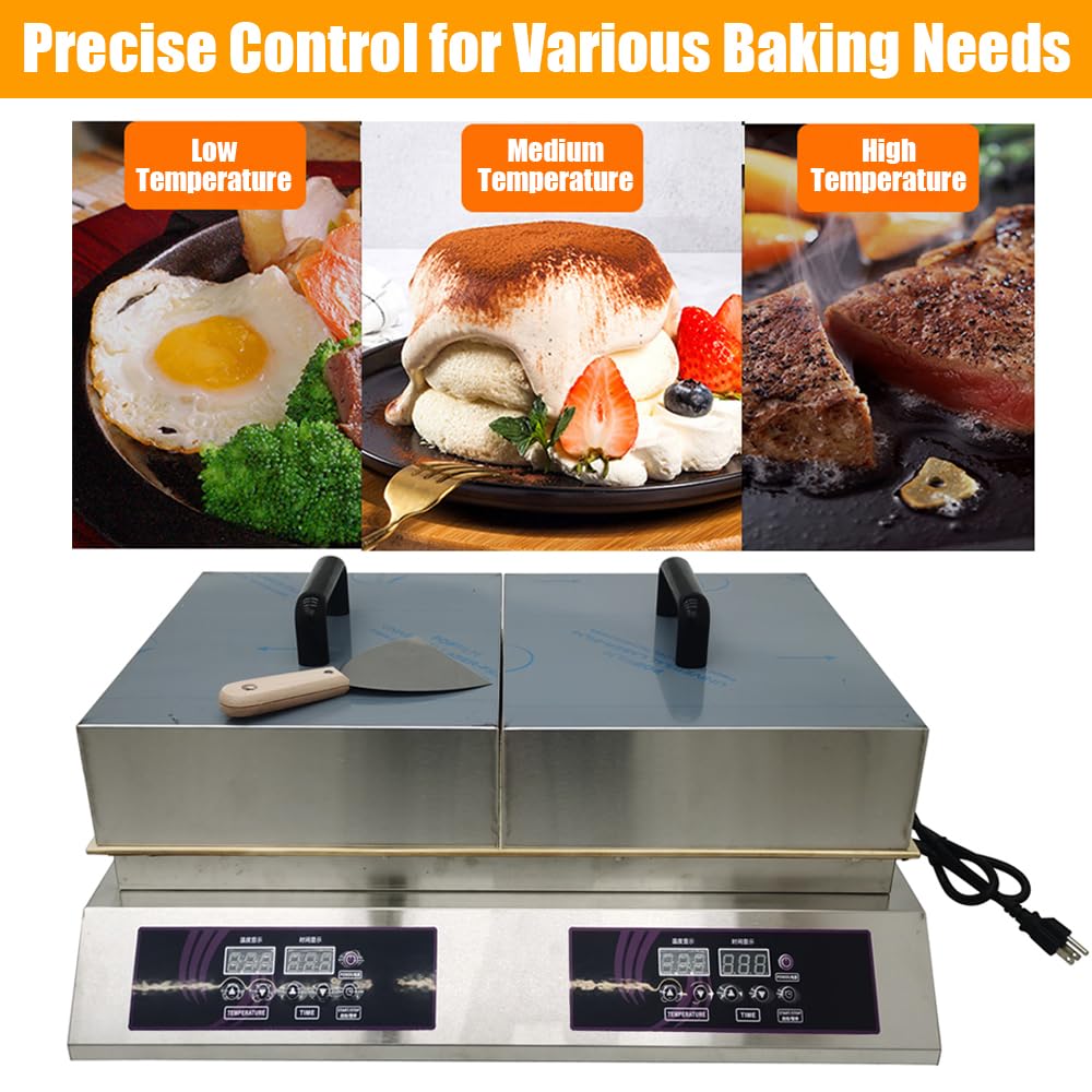 Commercial Grade Electric Souffle Maker & Dorayaki Baker - Stainless Steel with Double Pure Copper Plates, 110V, 60-240°C Digital Display - Perfect for Pancakes, Muffins & Japanese Desserts in Restaurants, Cafes & Home Kitchens