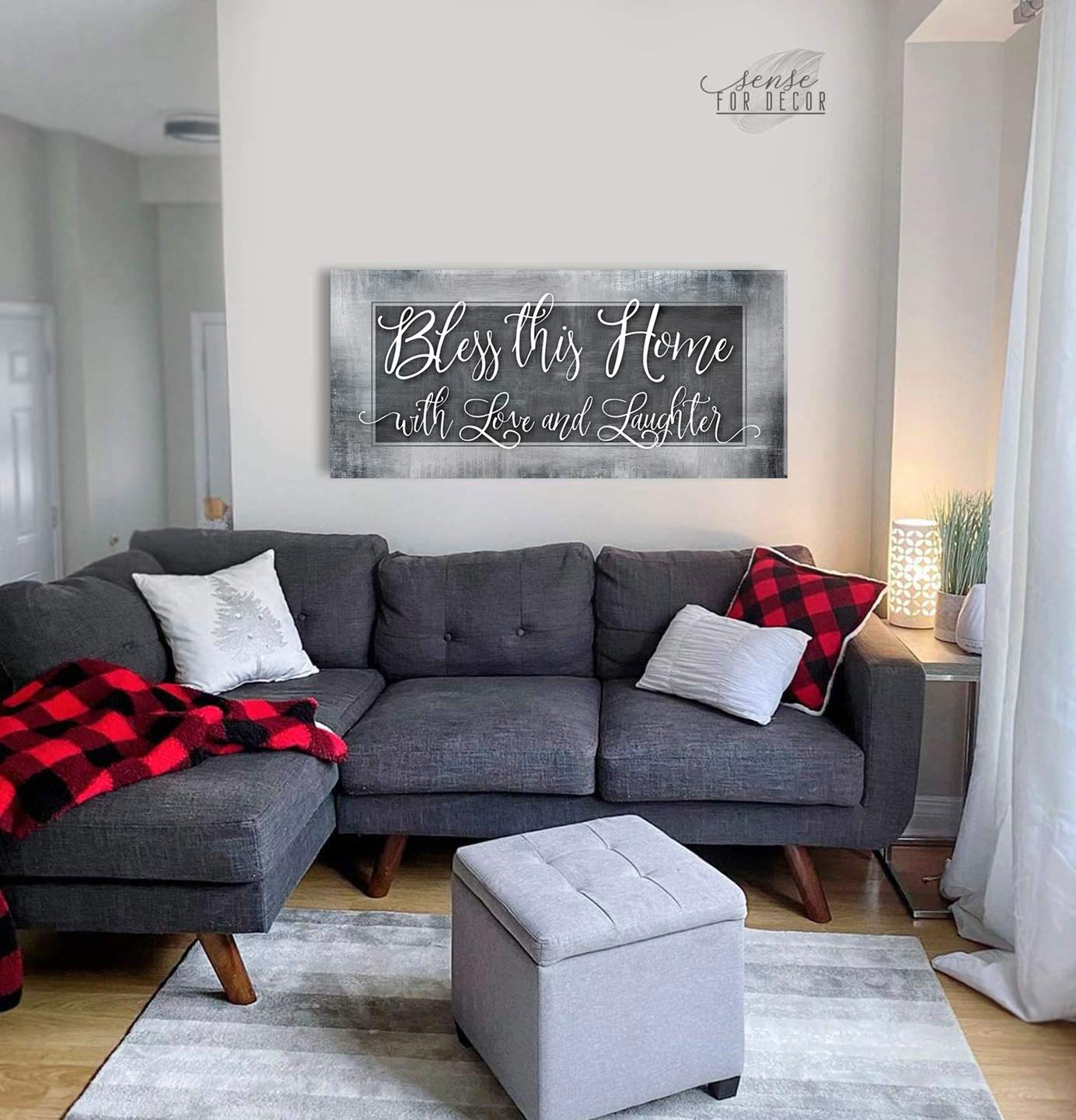 Bless This Home With Love - Religious Wall Decor for Housewarming Gifts, Rustic Home Decoration for Living Room - Blessed Wall Art in Brown with 42x19 Black Floating Frame - Perfect for Farmhouse, Bedroom & Entryway Decor