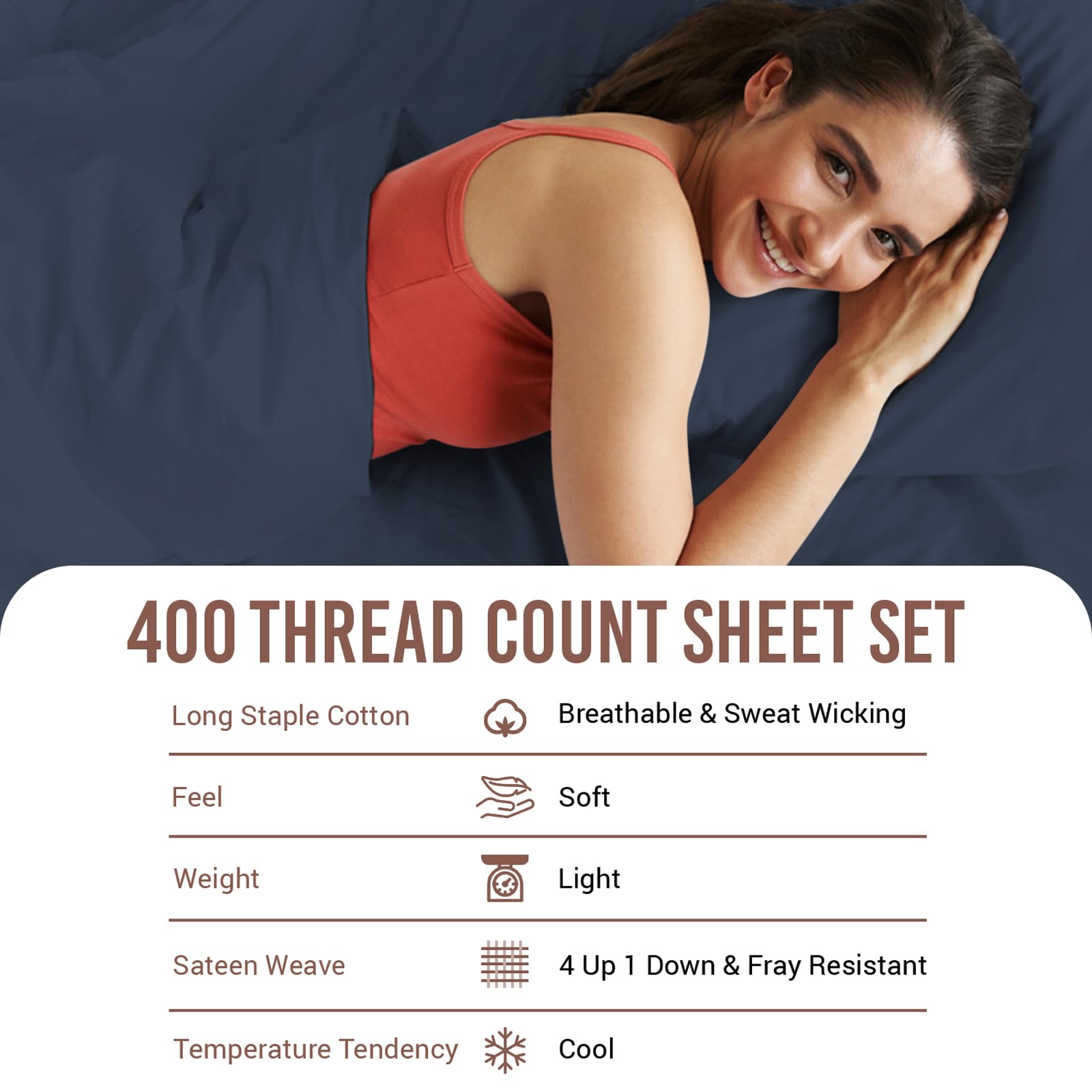 Pizuna Pure 100% Cotton Twin Size Bed Sheets - 400 Thread Count Long Staple Cotton Sateen with 15