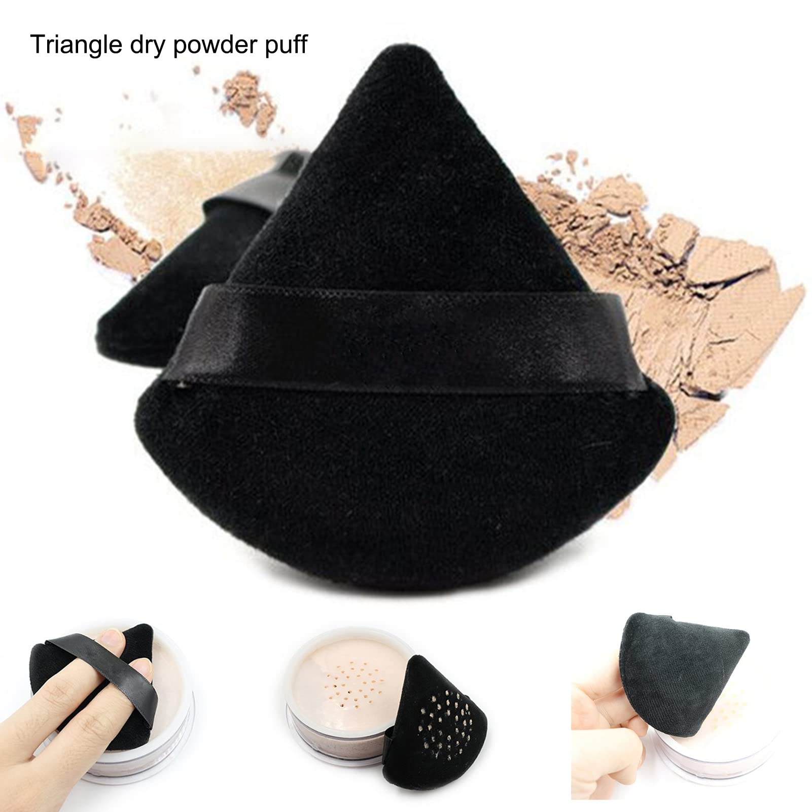 Soft Reusable Triangle Powder Puff with Strap for Loose Powder & Foundation - Wet/Dry Makeup Sponge for Flawless Face Application | Perfect for Travel & Professional Makeup Kits