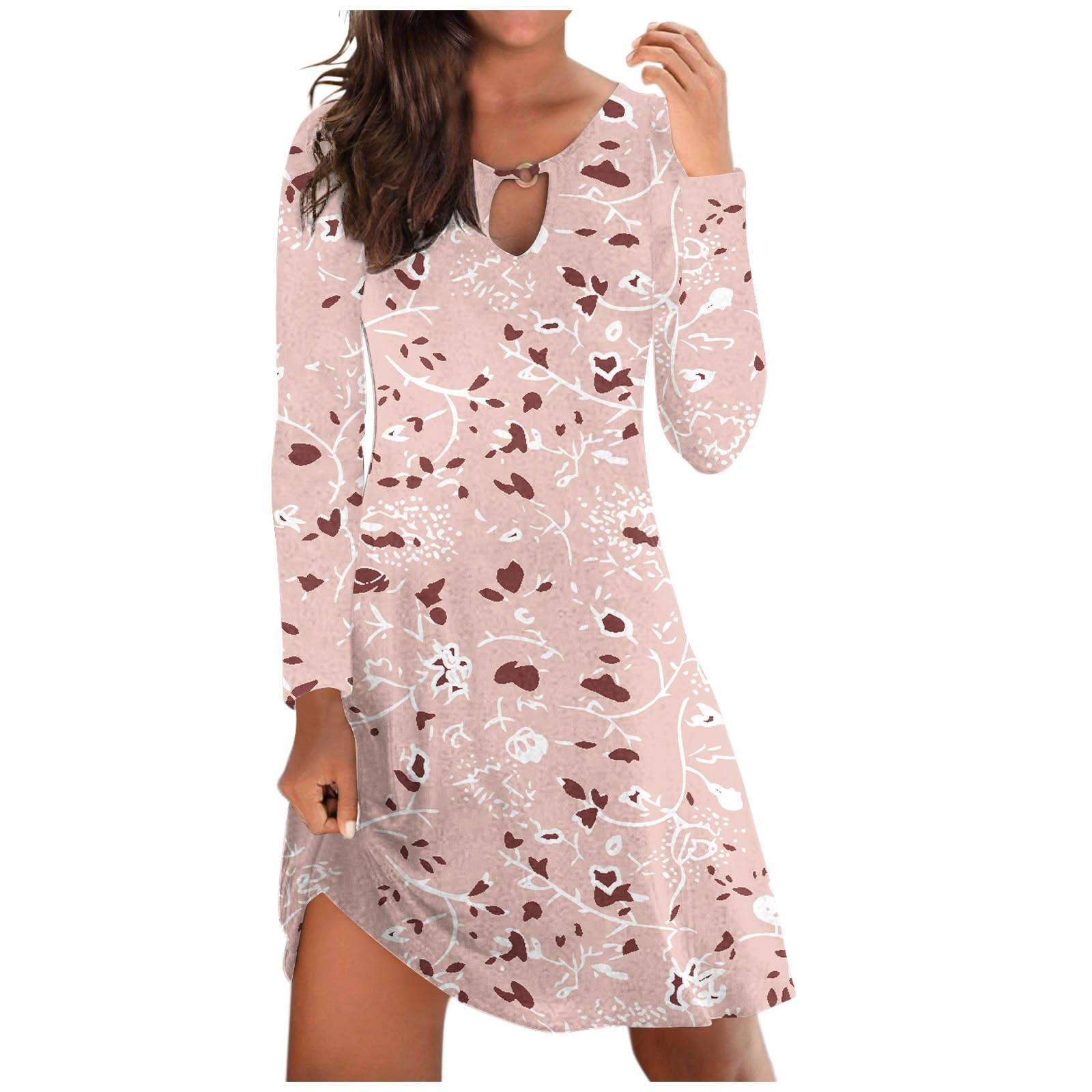 Yihaojia Women's Flowy Fall Dress - Casual Long Sleeve Loose T-Shirt Dress with Fashion Print | Summer & Autumn Wear | Amazon Prime Deals & Warehouse Specials | Perfect for Office, Weekend Outings & Date Nights