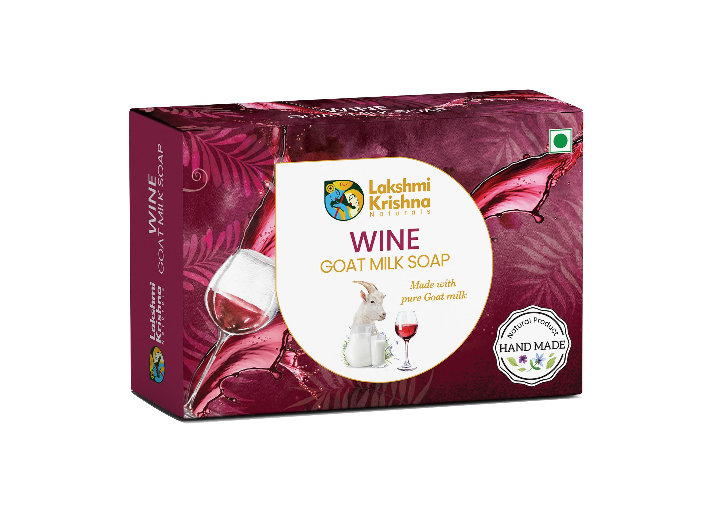 Lakshmi Krishna Naturals Goat Milk Red Wine Soap Bar - 100g | Antioxidant Rich Cleansing for Glowing Skin | Perfect for Daily Face & Body Wash, Spa Day, and Sensitive Skin Care