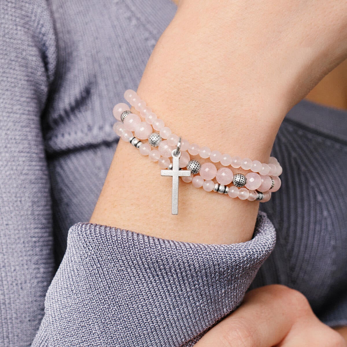 3 Pack Cross Stretch Bracelets for Women - Adjustable Religious Beaded Bracelets for Daily Wear, Gift Giving & Faith Jewelry Collection