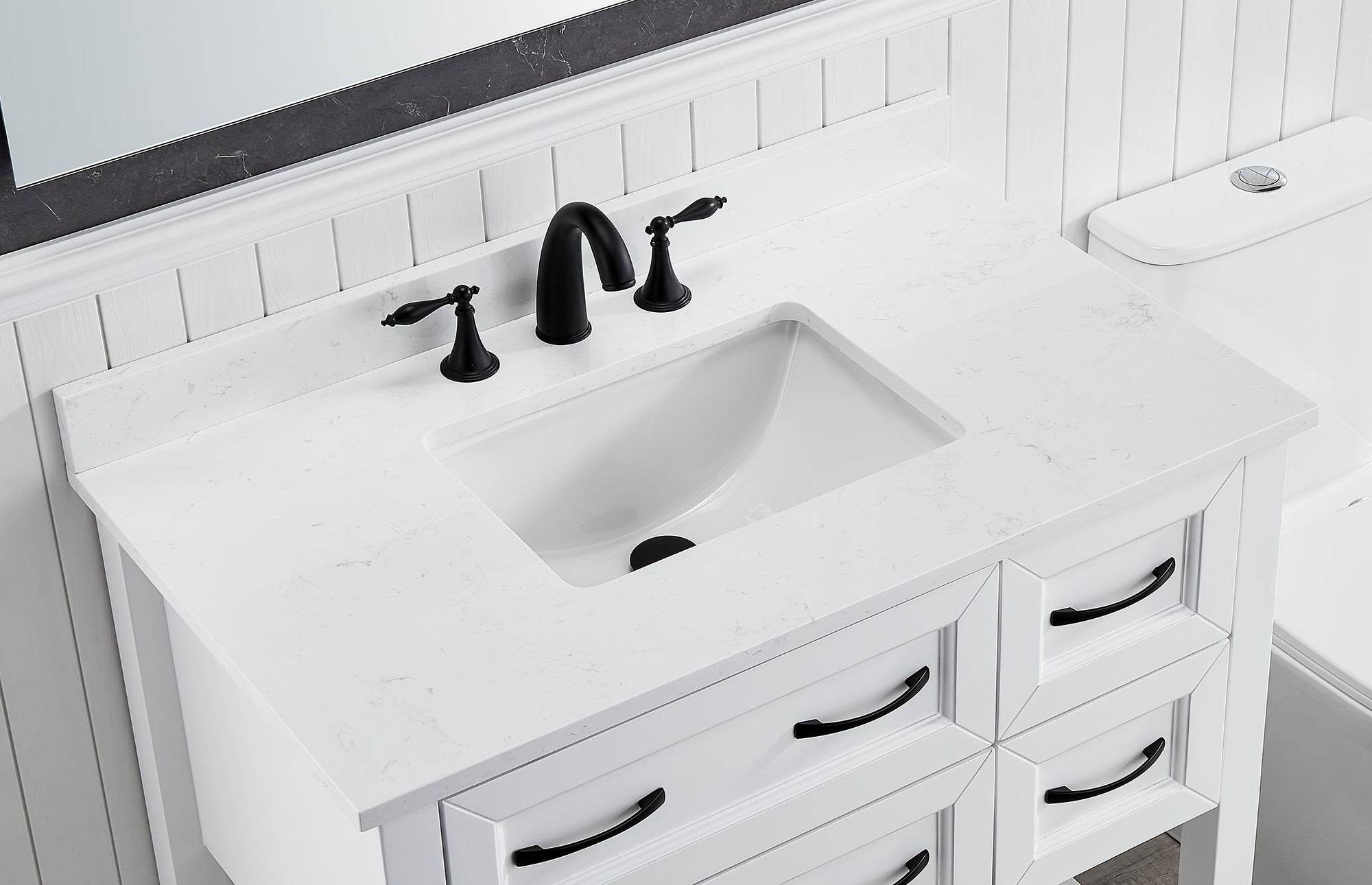 Amalfi 37W x 22D White Engineered Marble Bathroom Vanity Top with Rectangular Undermount Sink - Perfect for Modern Bathroom Renovations and Home Upgrades