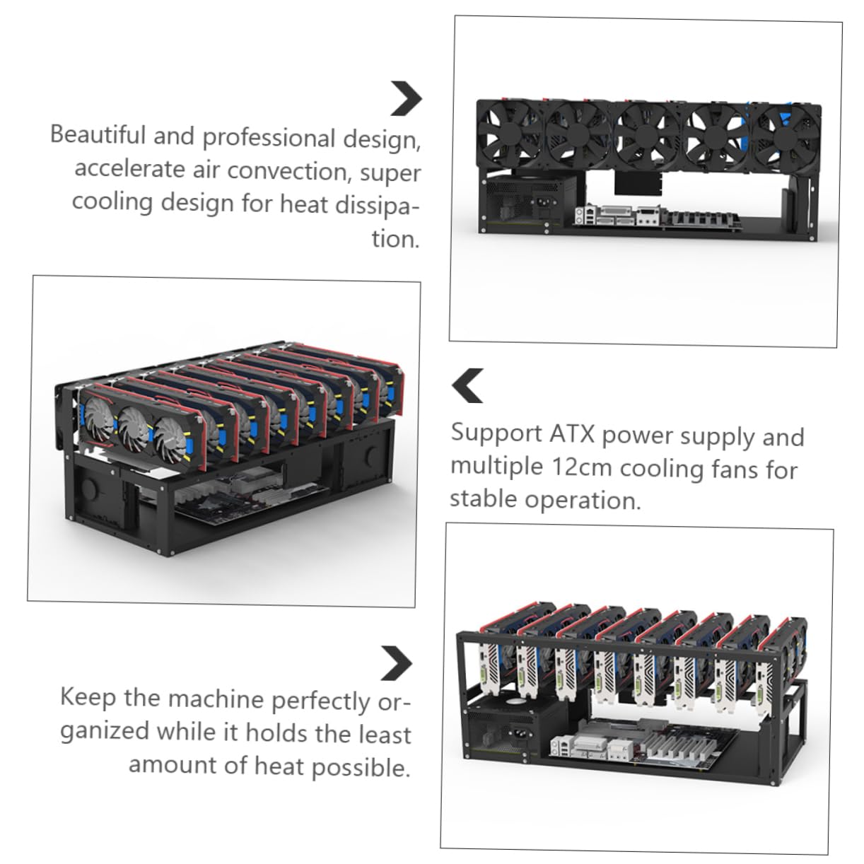 Mikikit RGB Open Air Computer Case - GPU Rack & Graphics Card Storage Bracket with Cold Rolled Sheet Metal for PC Builds, Gaming Rigs & Mining Rigs
