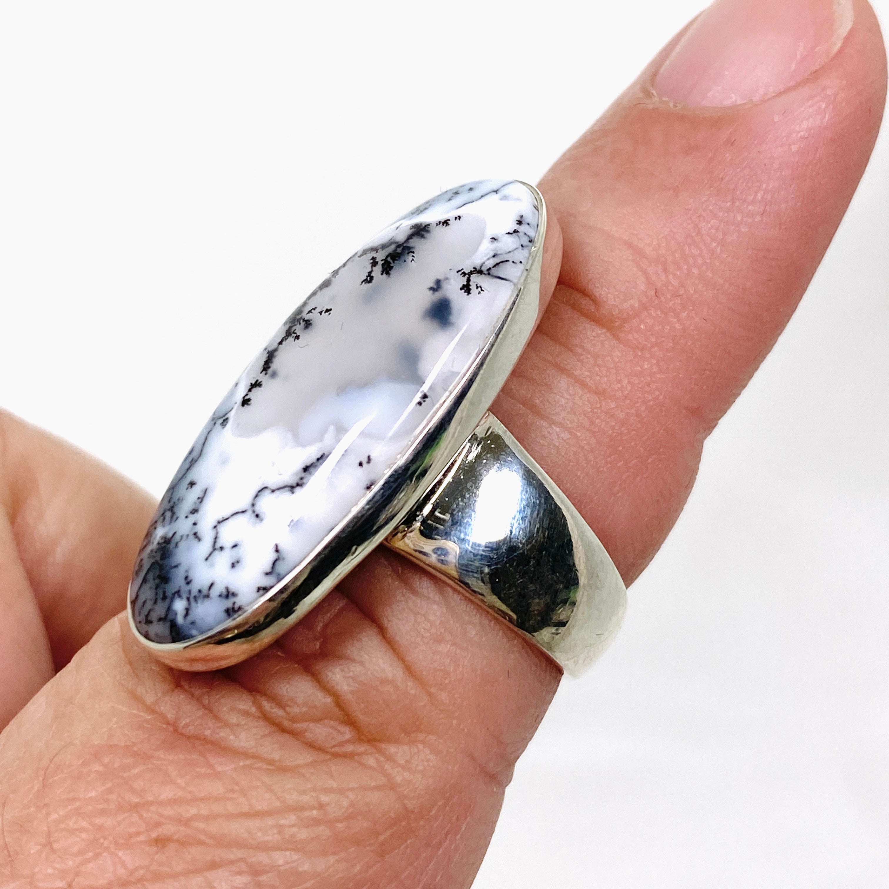 Dendritic Opal Oval Cabochon Ring - Size 7 - KRGJ3311 - Perfect for Boho Jewelry & Nature-Inspired Fashion