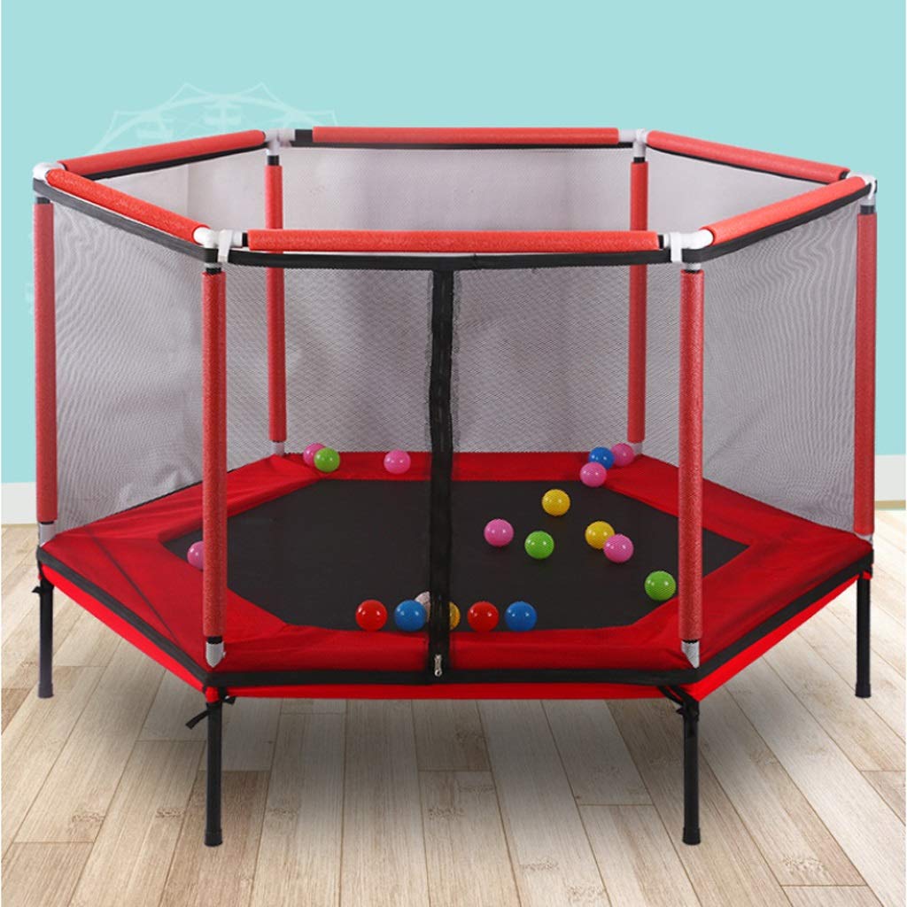 Blue Hexagonal Trampoline with Safety Net - Indoor/Outdoor Bouncing Bed for Kids & Adults - Durable Folding Round Trampoline for Garden, Backyard, and Playground - Perfect for Exercise, Fitness, and Family Fun