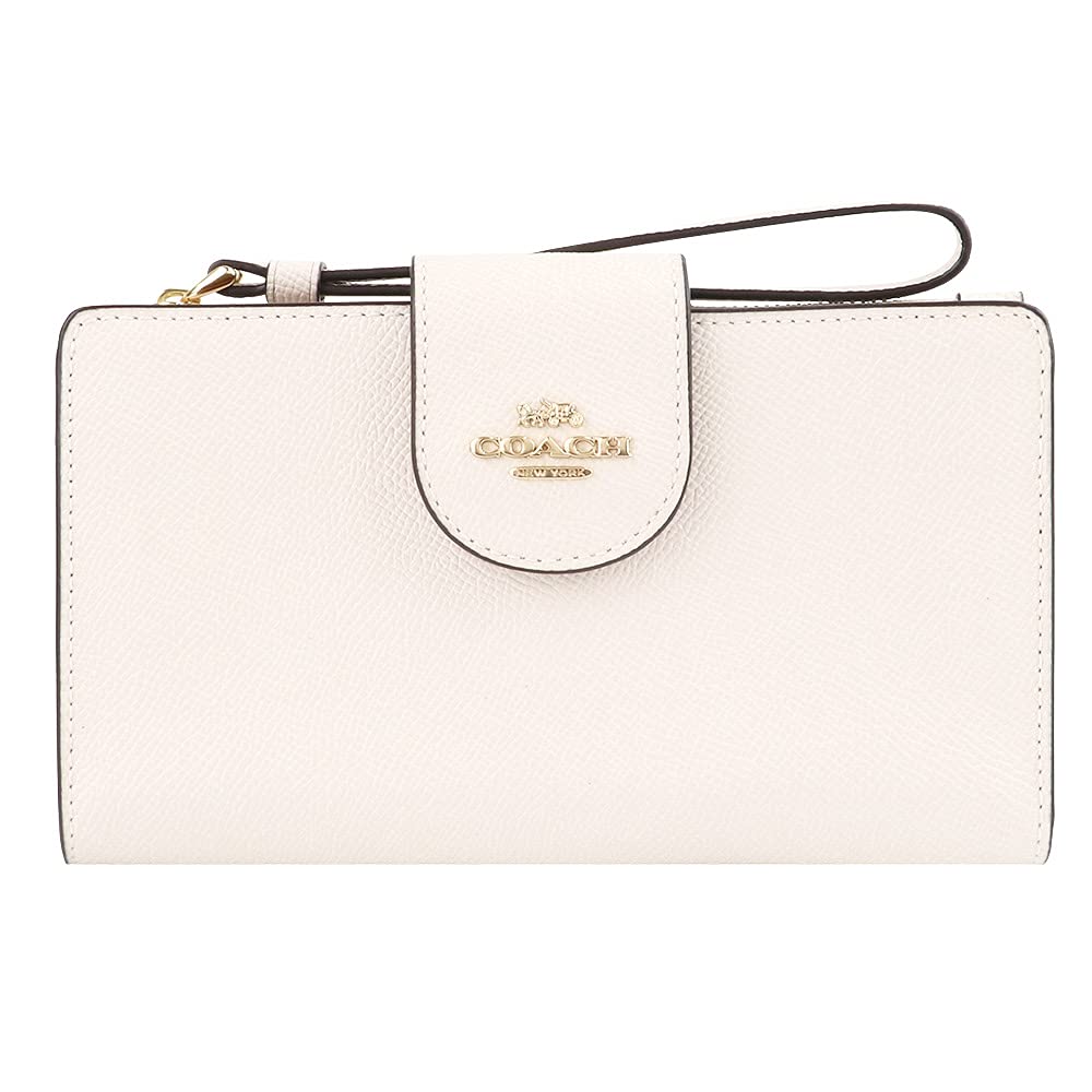 Coach Women's Tech Phone Wallet Crossbody Bag - Crossgrain Leather Phone Purse with Card Slots (Chalk) | Perfect for Everyday Use, Travel & Hands-Free Convenience