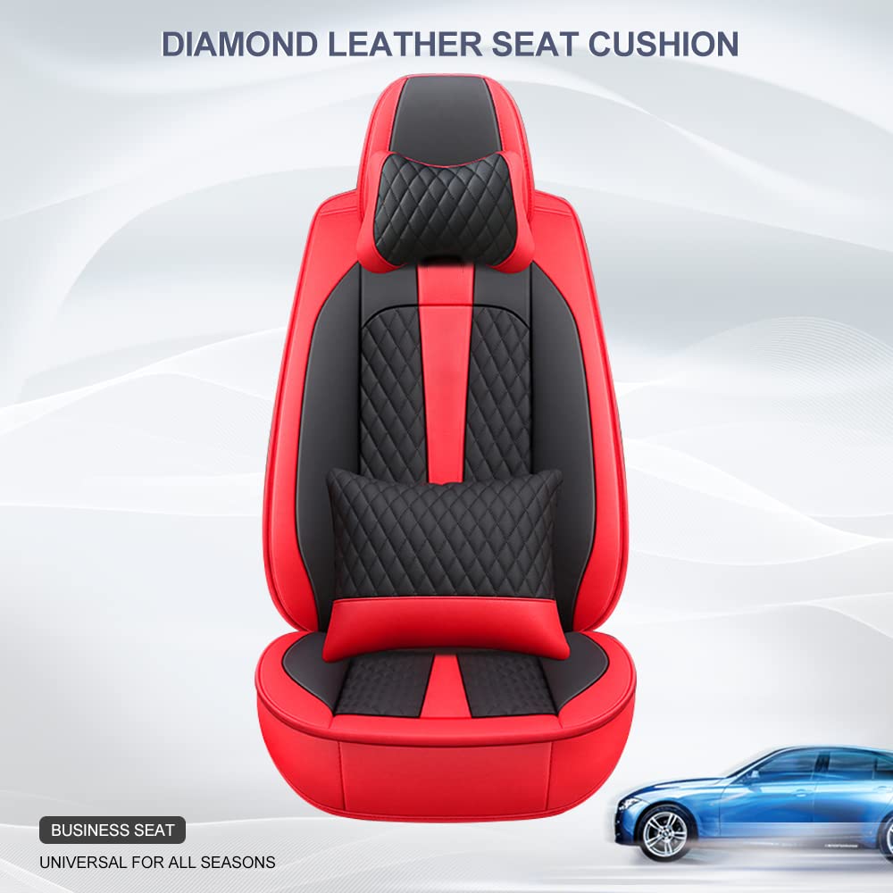 Premium Genuine Leather Car Seat Covers for Infiniti Q50 Q60 - Waterproof, Scratch-Resistant, Non-Slip Design with Airbag Compatibility (Full Set, Black/Red) - Perfect for Luxury Car Protection & Style Enhancement