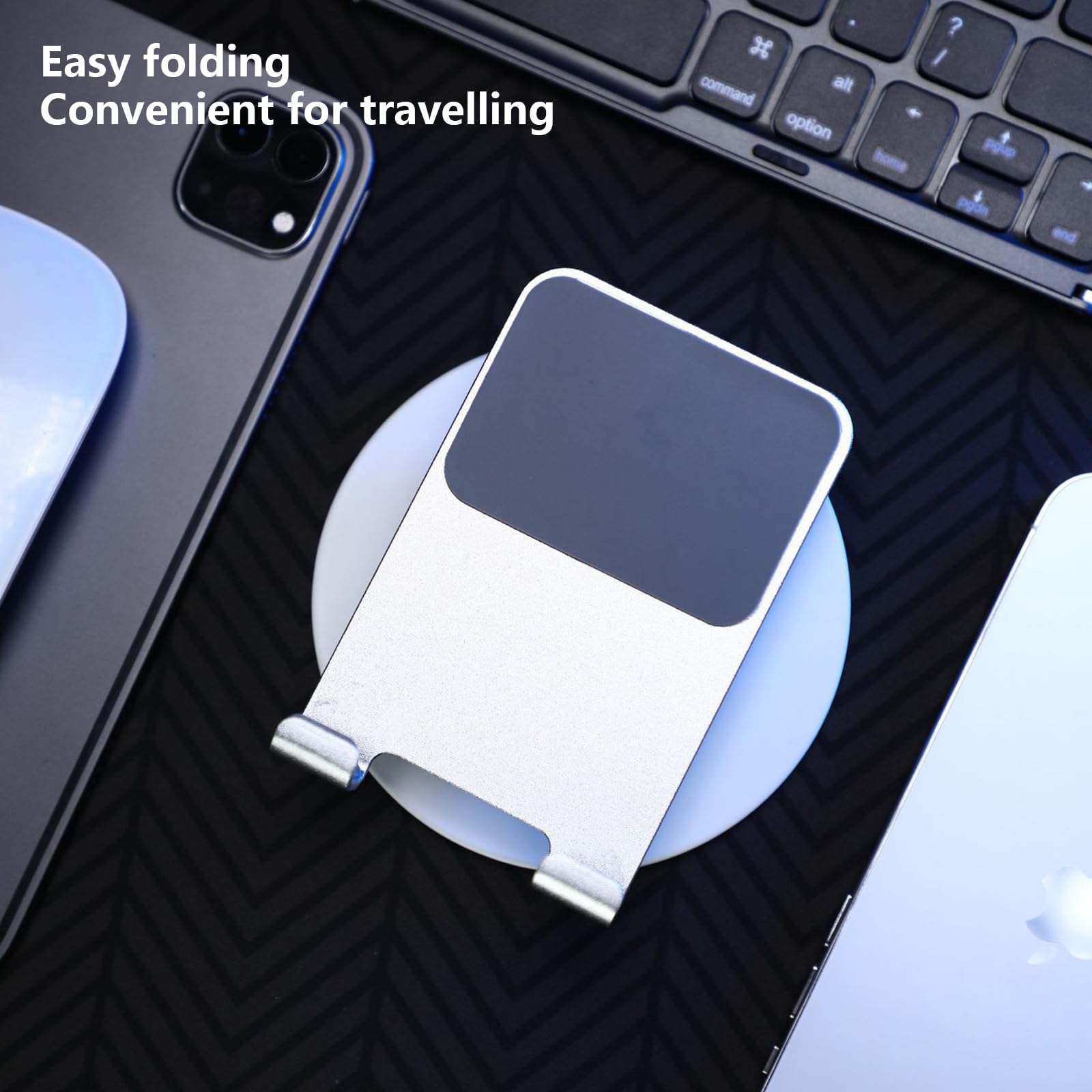 360° Rotating Aluminum Phone Stand - Adjustable Metal Holder for iPhone, Samsung, Tablets - Portable & Lightweight - Perfect for Desk, Office, Travel & Video Calls