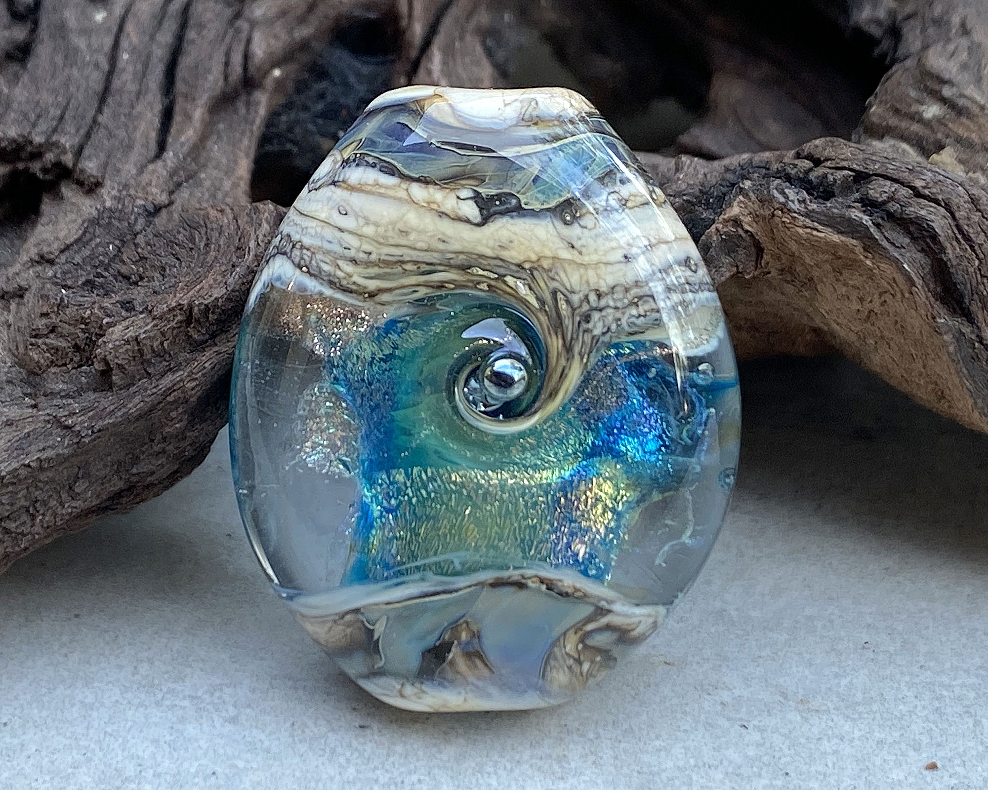 Handmade Aqua Blue Organic Lampwork Glass Focal Bead for Jewelry Making - Perfect for Necklaces, Bracelets, and DIY Craft Projects