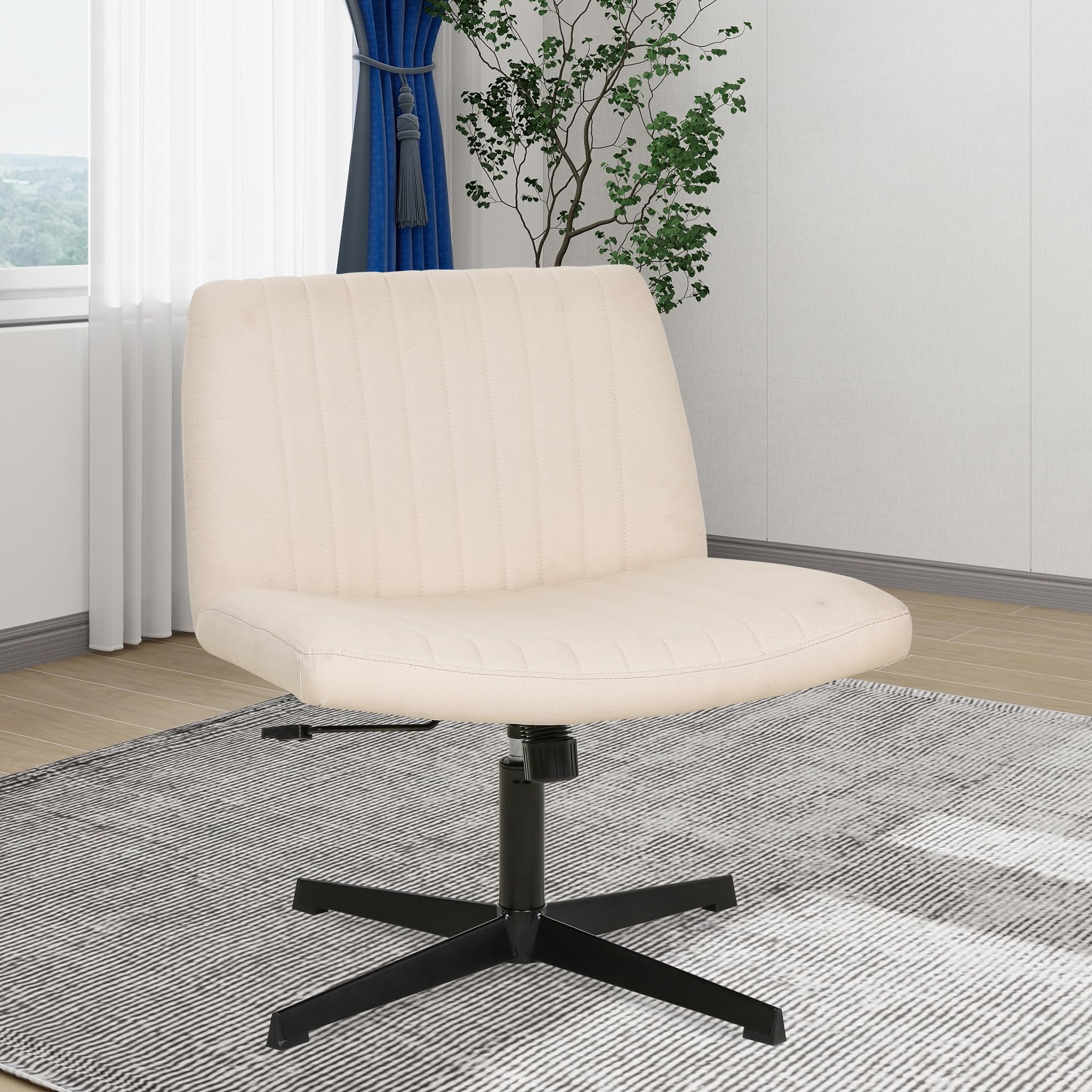 FDW Criss Cross Armless Office Chair - Adjustable Swivel Ergonomic Desk Chair with U-Shaped Backrest & Wide Seat, No Wheels, Cross-Legged Design - Perfect for Home Office, Computer Work, and Vanity Tasks