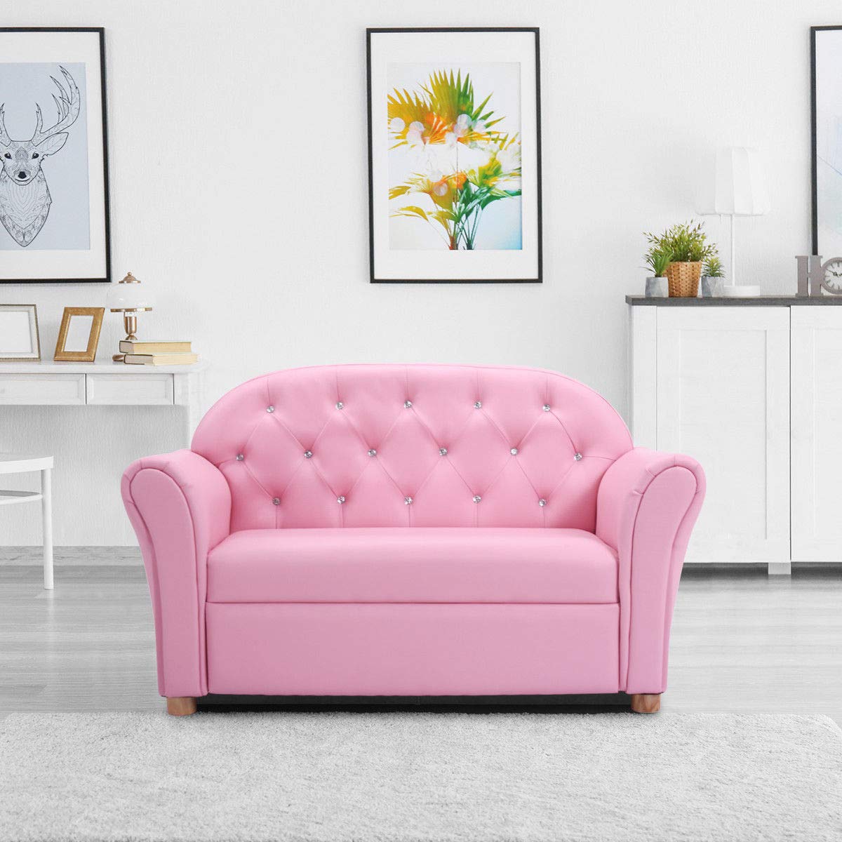 Costzon 2-in-1 Kids Couch with PU Leather Surface - Princess Style Toddler Armchair & Loveseat for Girls | Perfect for Bedroom, Playroom & Birthday Gifts | Durable Children's Sofa for Reading, TV Time & Play