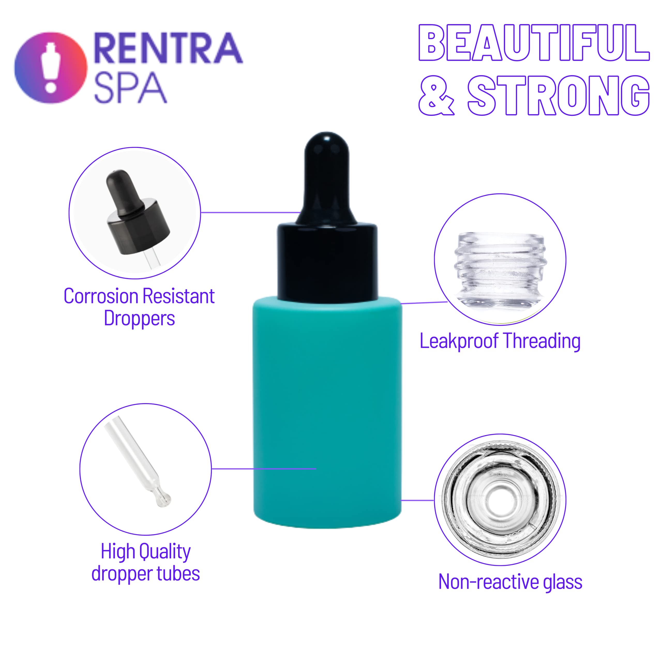 30ml Matte Cyan Glass Bottle with Dropper & Black Cap - 3 Pack for Essential Oils, Carrier Oils, Serums & Cosmetics | Perfect for DIY Beauty, Aromatherapy & Skincare Storage