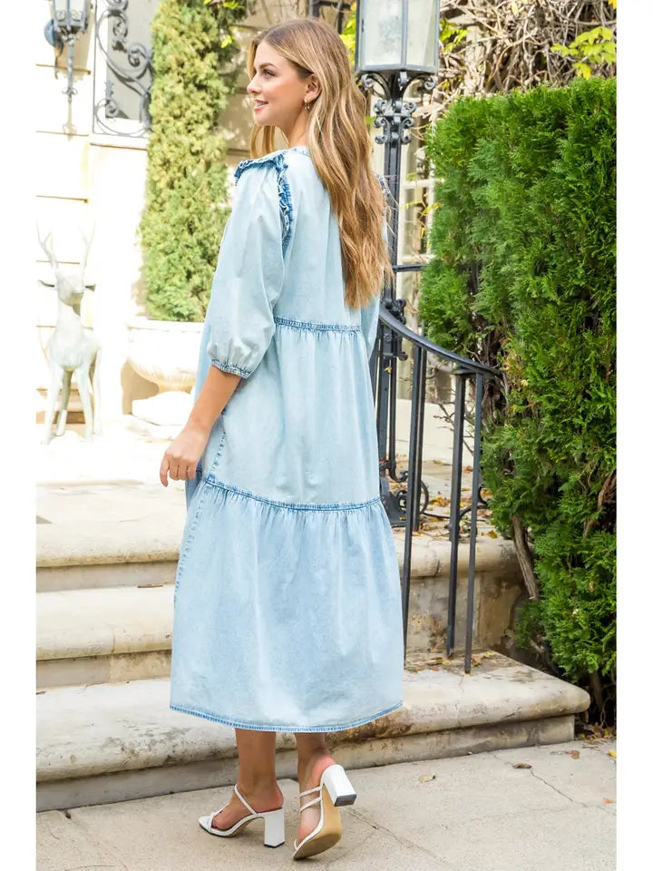 Stylish Denim Midi Dress for Women - Casual & Chic Summer Outfit - On Sale $54.40 - Perfect for Brunch Dates, Shopping Trips & Beach Vacations