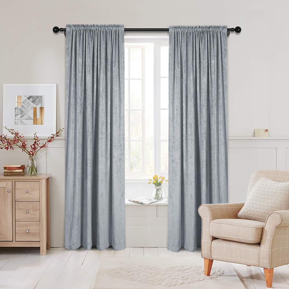 Premium Double-Sided Chenille Window Curtains - Silver Grey Luxury Drapes for Living Room & Bedroom (52x96 Inches, Rod Pocket, 2 Panels) - Perfect for Home Decor, Light Control & Privacy