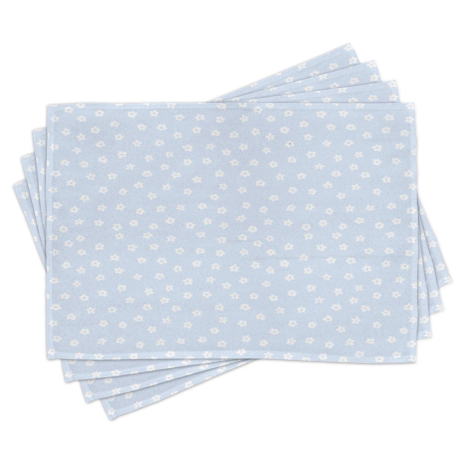 Ambesonne Floral Place Mats Set of 4 - Scattered Spring Blossoms Wild Flowers Design Washable Fabric Table Mats for Dining Room Decor, Standard Size (Pale Blue & White) - Perfect for Spring Tablescapes, Dinner Parties & Everyday Meals