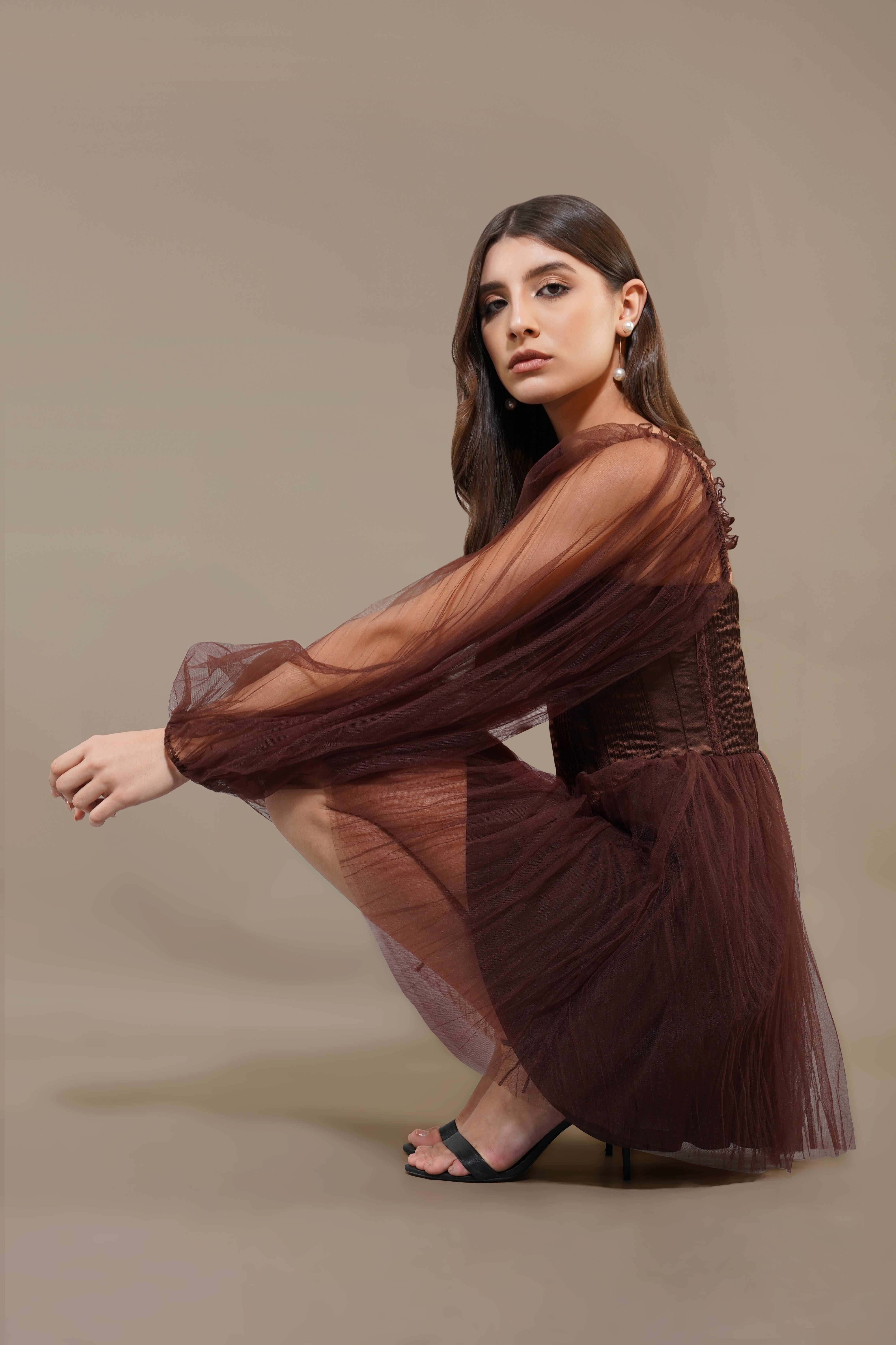 Tara Mini Dress in Coffee Brown - Elegant Women's Short Dress for Casual & Party Wear - Perfect for Date Nights, Cocktail Parties & Summer Outfits