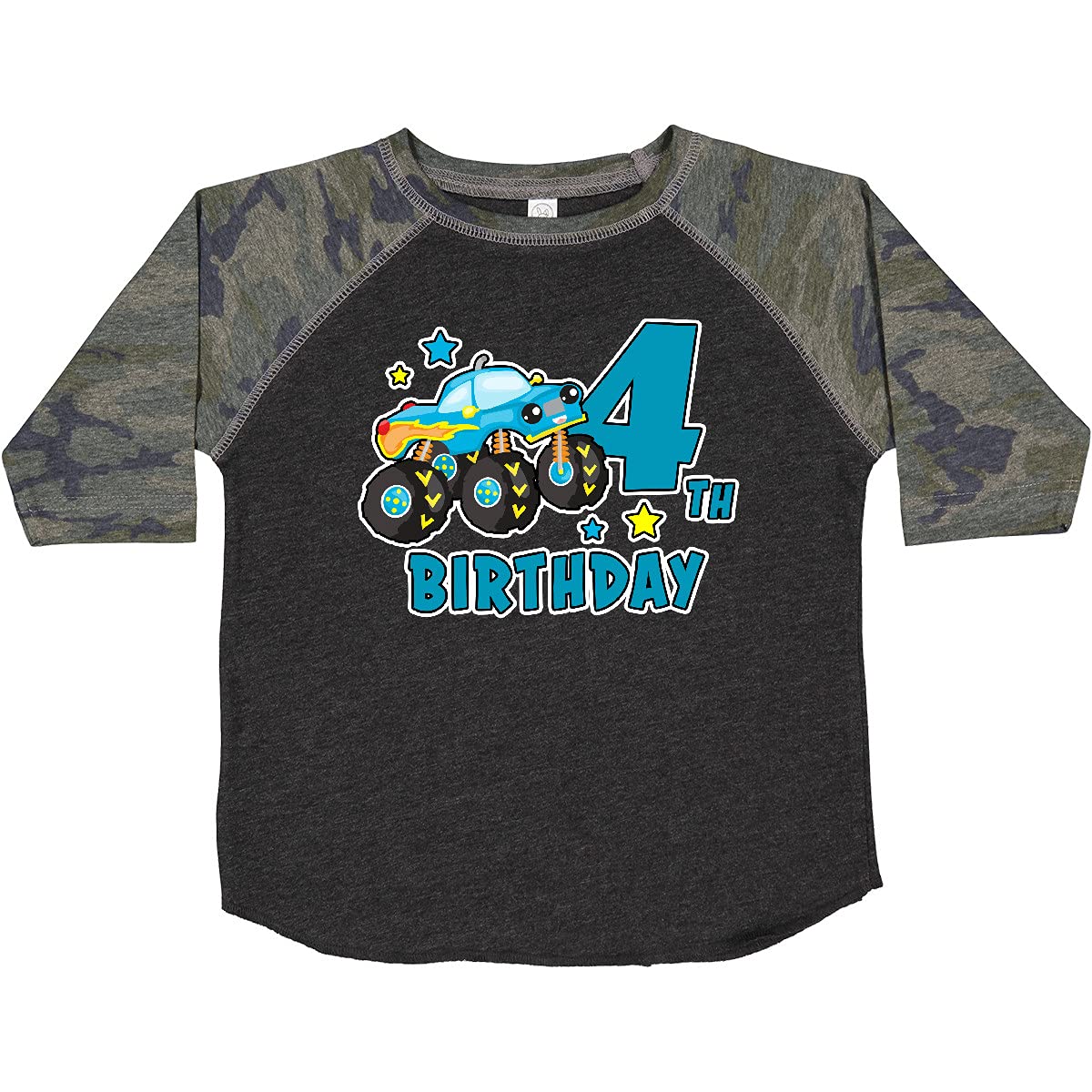 Inktastic 4th Birthday Monster Truck Toddler T-Shirt - Cute Boys' Graphic Tee for 4 Year Old Birthday Party, Playdate & Casual Wear