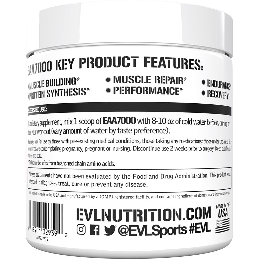 EVLution Nutrition EAA 7000 Essential Amino Acids Supplement - Watermelon Splash Flavor, 282g Powder for Muscle Recovery & Performance Boost | Pre-Workout & Post-Workout Use