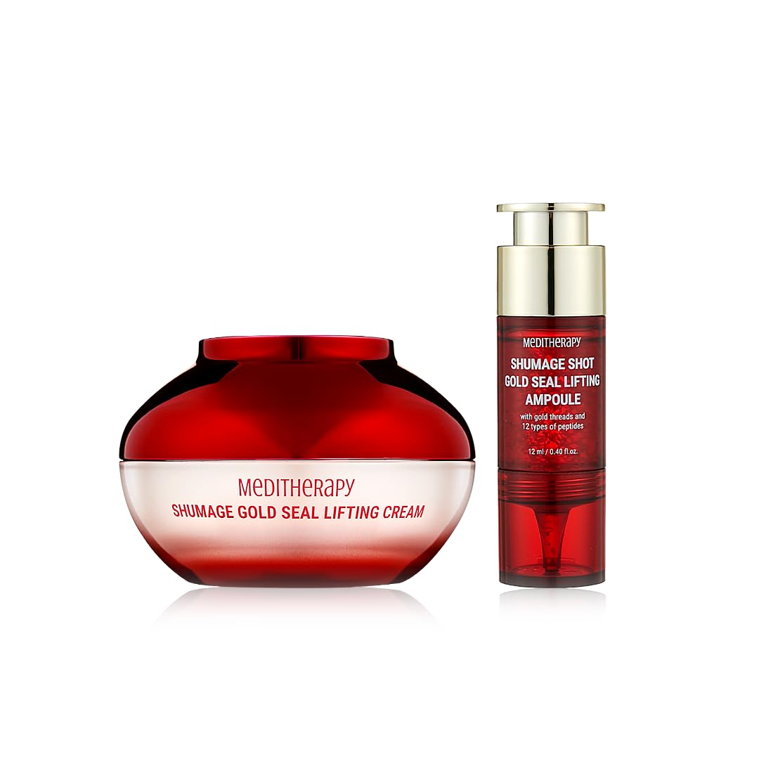 MEDITHERAPY Shumage Gold Seal Lifting Cream & Ampoule Set - Anti-Aging Face Lift Cream with Collagen, Hydrating & Tightening for Sagging Skin - Moisturizer for Radiant Glow - Perfect for Night Routine & Wrinkle Reduction