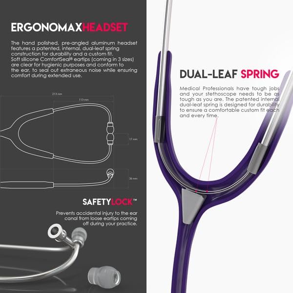 MDF MD One Stainless Steel Stethoscope for Adults - Purple Tube & Silver Chestpiece Headset (MDF77708) | Professional Medical Equipment for Doctors, Nurses & Healthcare Workers