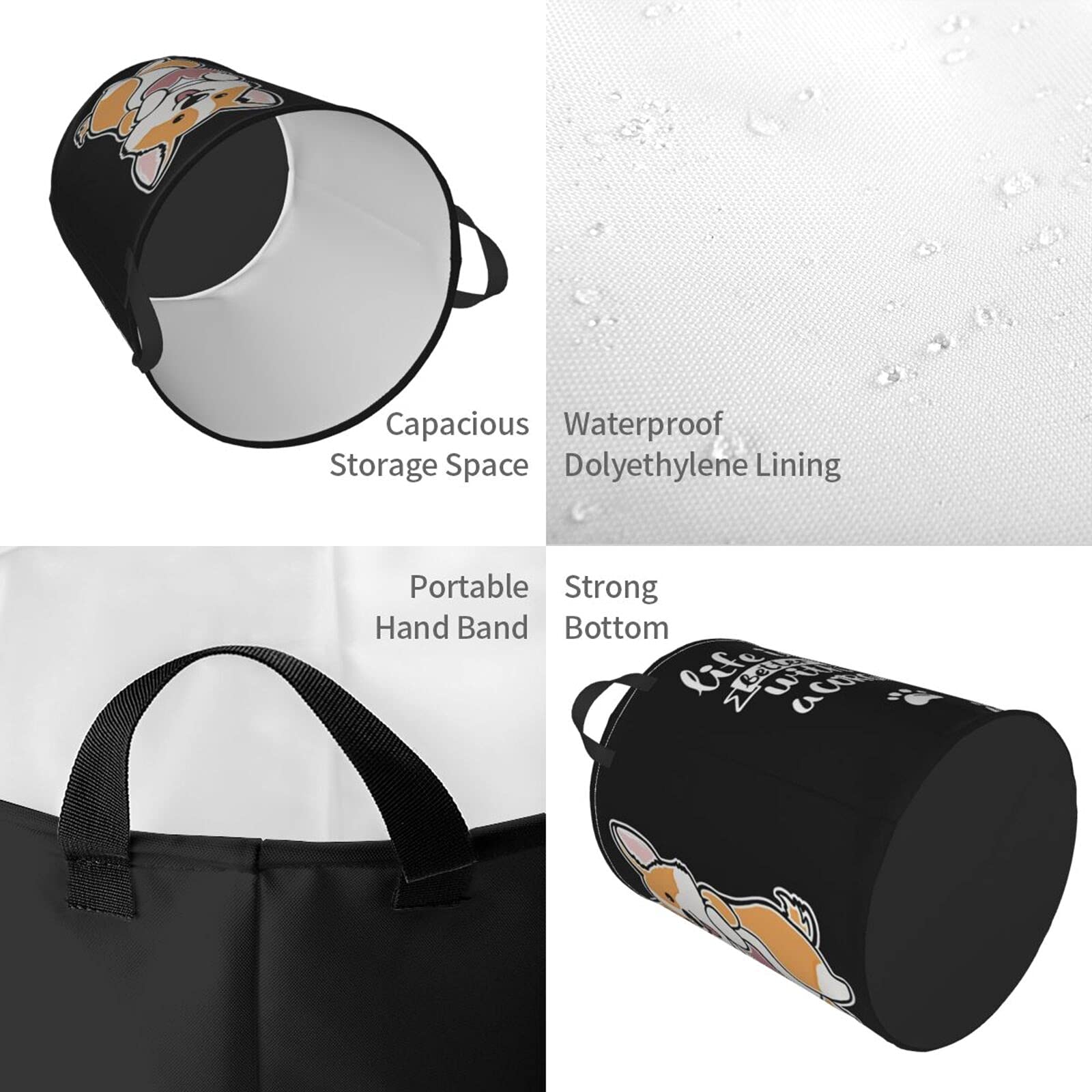 Premium Corgi Dog Collapsible Laundry Basket with Handle - Waterproof Fabric Hamper for Clothes, Toys & Storage - Foldable Organizer Bin for Bathroom, Bedroom & Nursery - Large Capacity Dirty Clothes Basket (Ideal for Pet Lovers & Home Organization)