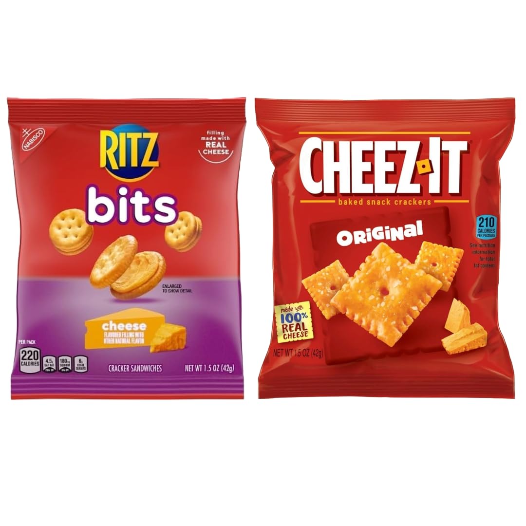 Ritz Bits & Cheez It Original Cheese Sandwich Crackers - 1.5 oz (Pack of 10) - Prime Grade Snack Variety Pack - Perfect for Lunchboxes, Parties & On-the-Go Snacking