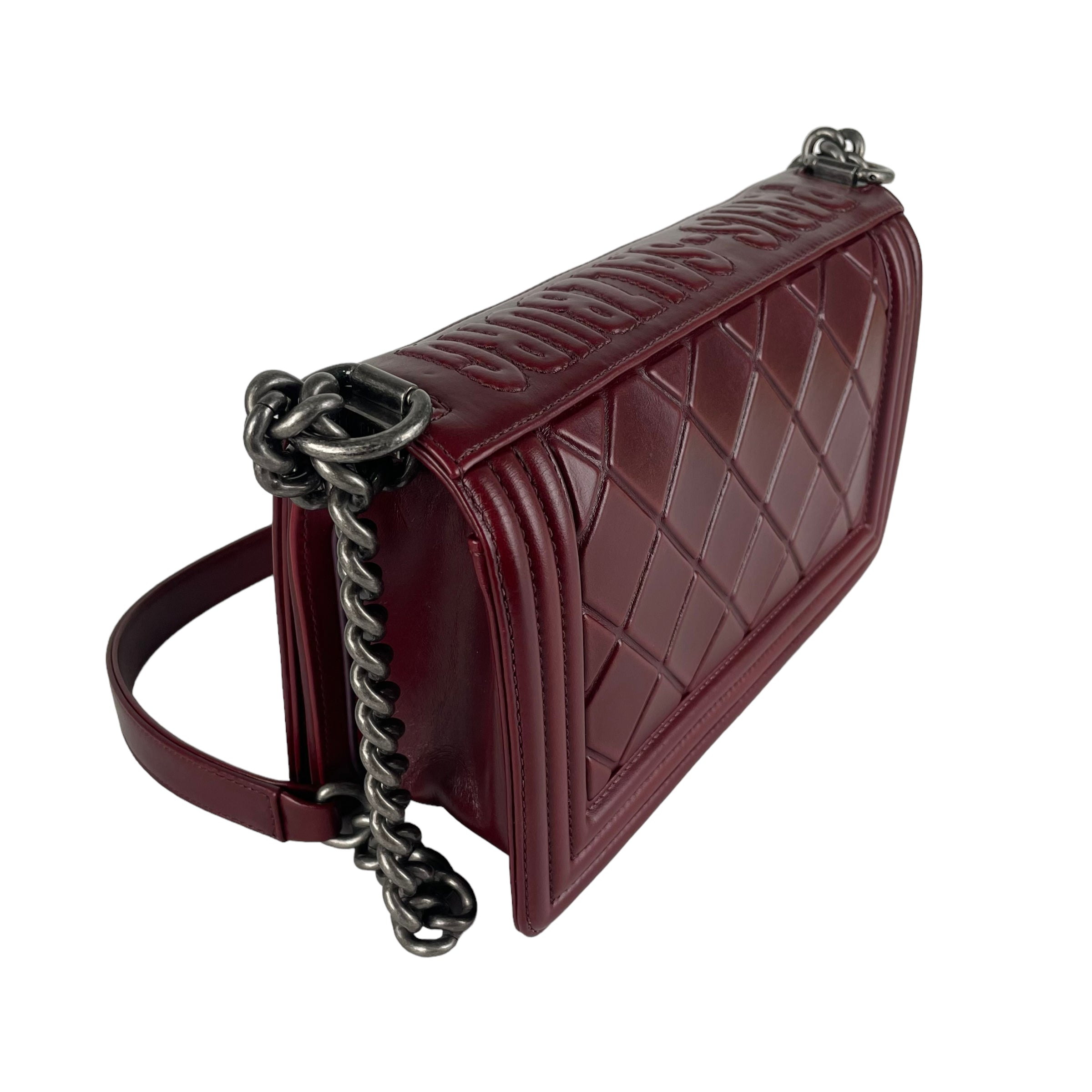 Chanel Old Medium Boy Bag in Burgundy Leather - Luxury Crossbody Handbag for Women, Perfect for Evening Events & Date Nights