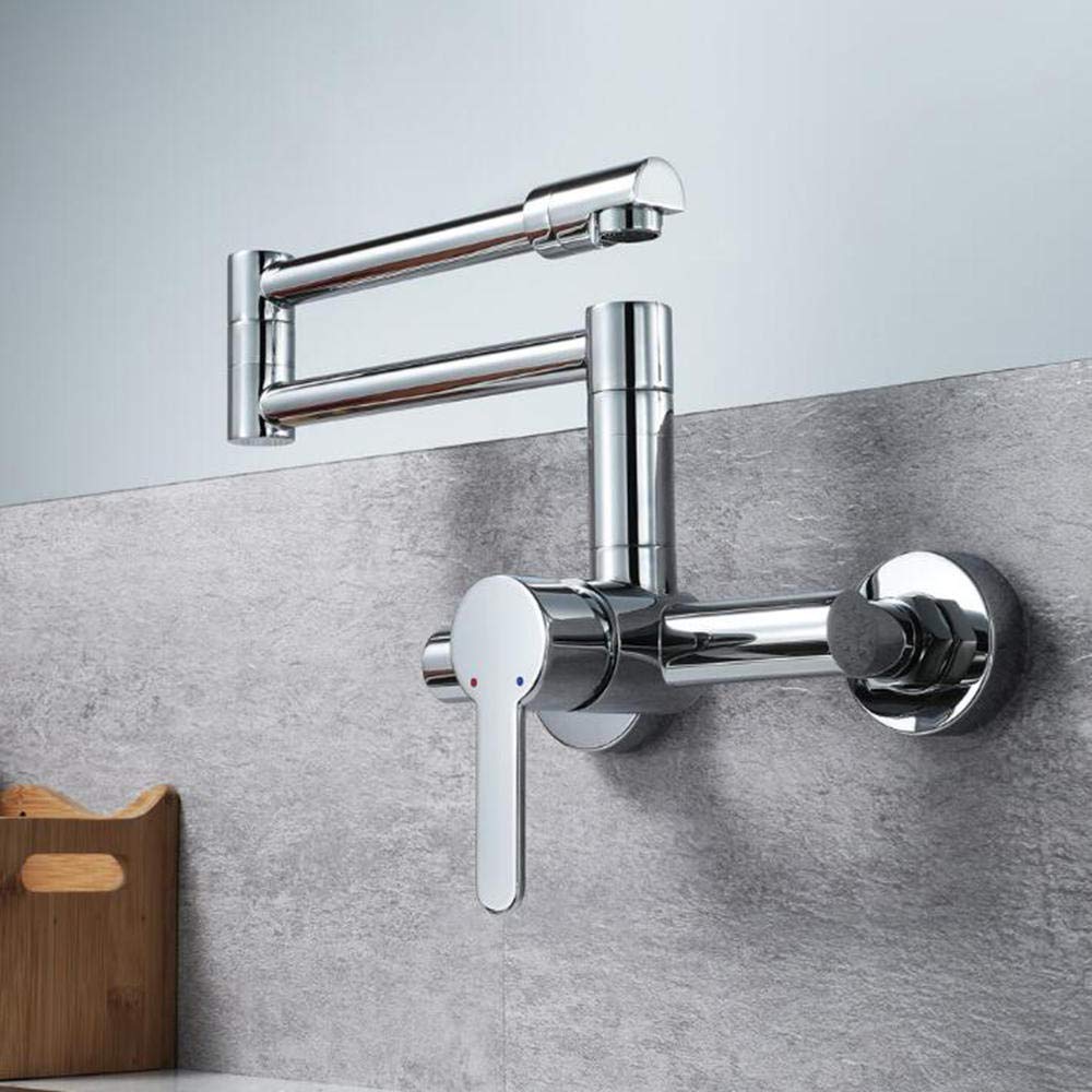 Wall Mounted Folding Kitchen Faucet - Adjustable Hot & Cold Water Rotatable Sink Faucet for Small Spaces, RV, Outdoor & Camping Use