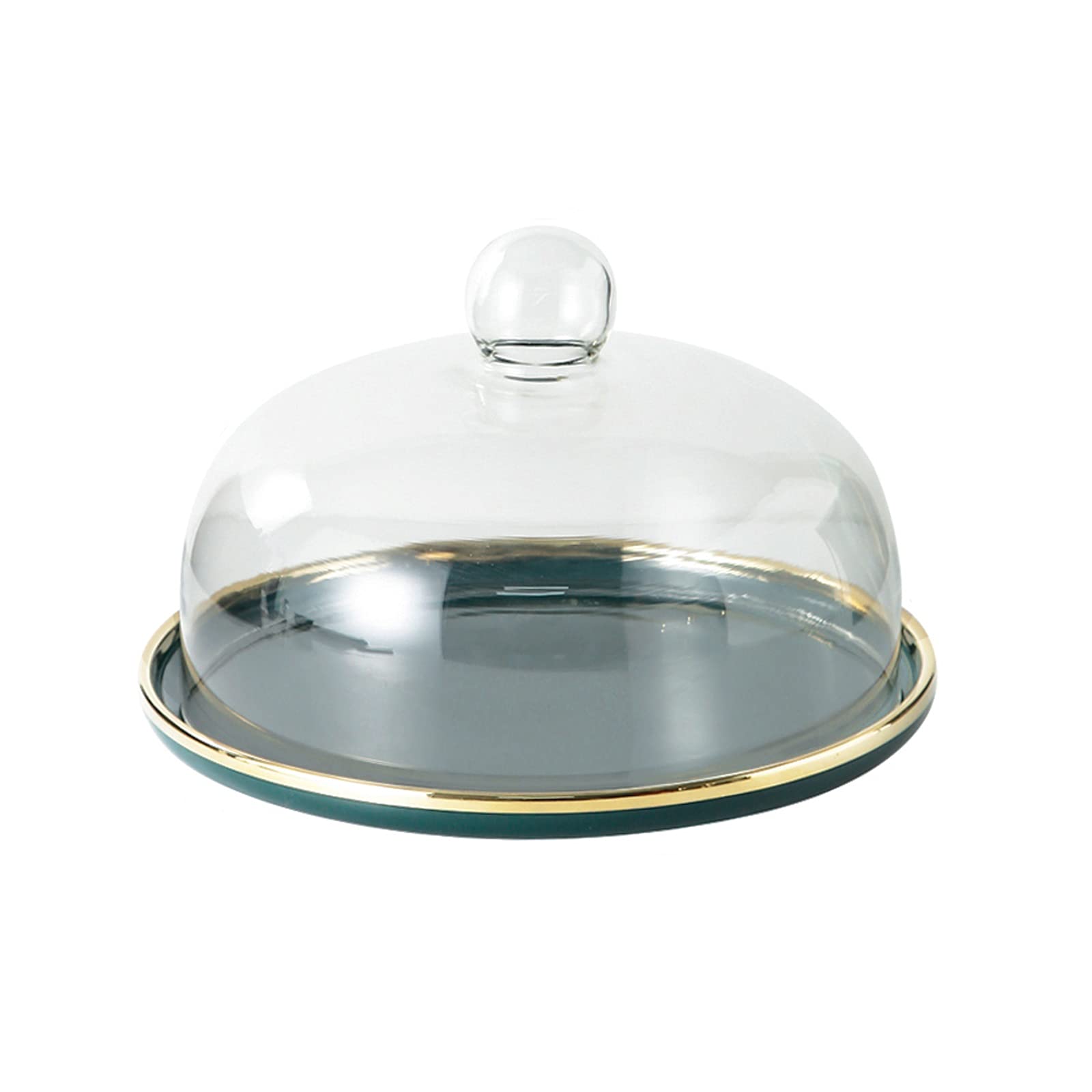 Green Ceramic Cake Stand with Glass Cover - Elegant Dessert Table for Tea Party, Wedding & Birthday - Multi-Purpose Pastry Display for Home, Bakery & Events (Medium Size)