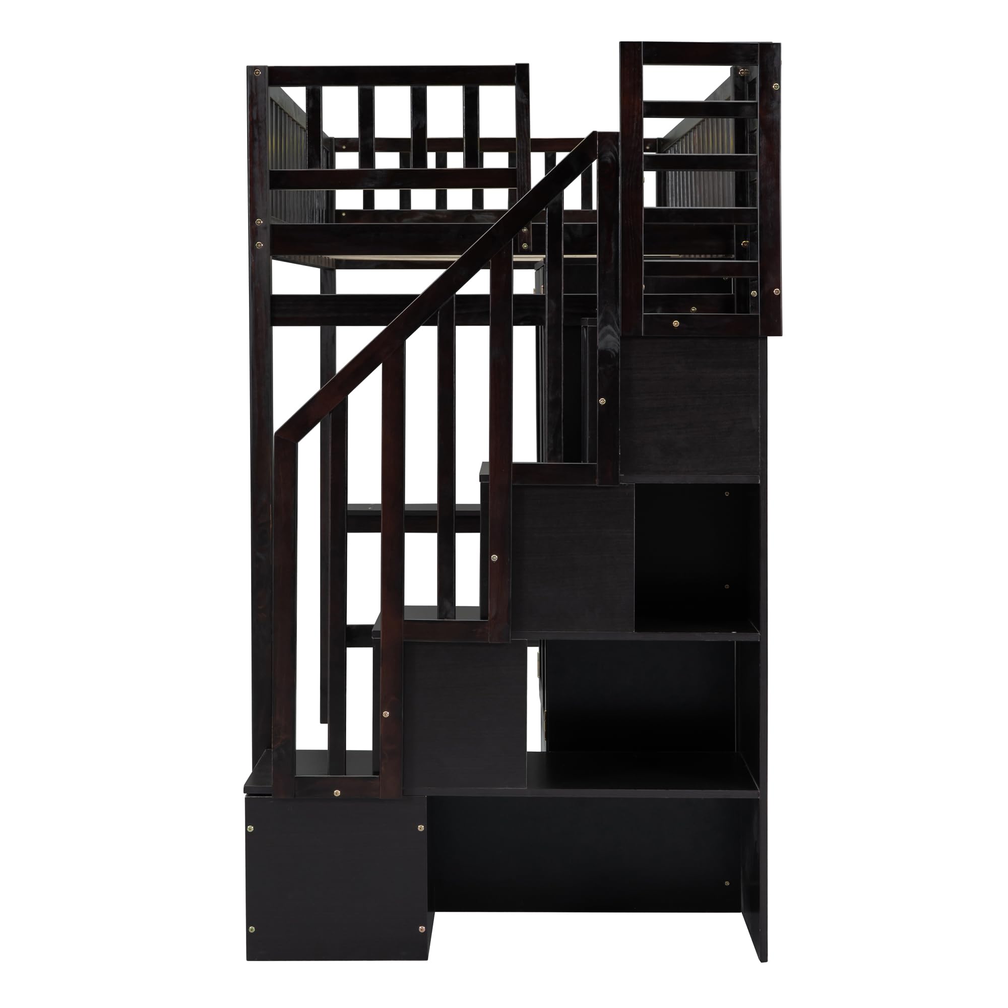 Harper & Bright Designs Twin Loft Bed with Stairs - Solid Wood Loft Bed Frame with Wardrobe, Desk, Bookshelf & Storage Drawers in Espresso | Perfect for Kids' Bedroom, Dorm Room & Small Space Organization