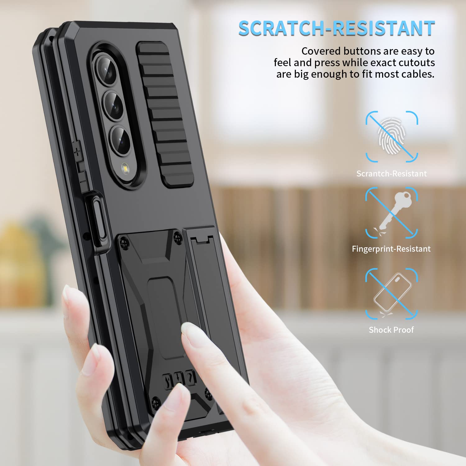 Samsung Galaxy Z Fold 4 Heavy Duty Rugged Case with Built-in Screen Protector & Kickstand - Military Grade Shockproof Full Body Protection Cover (Black) - Perfect for Outdoor Activities, Travel & Daily Use