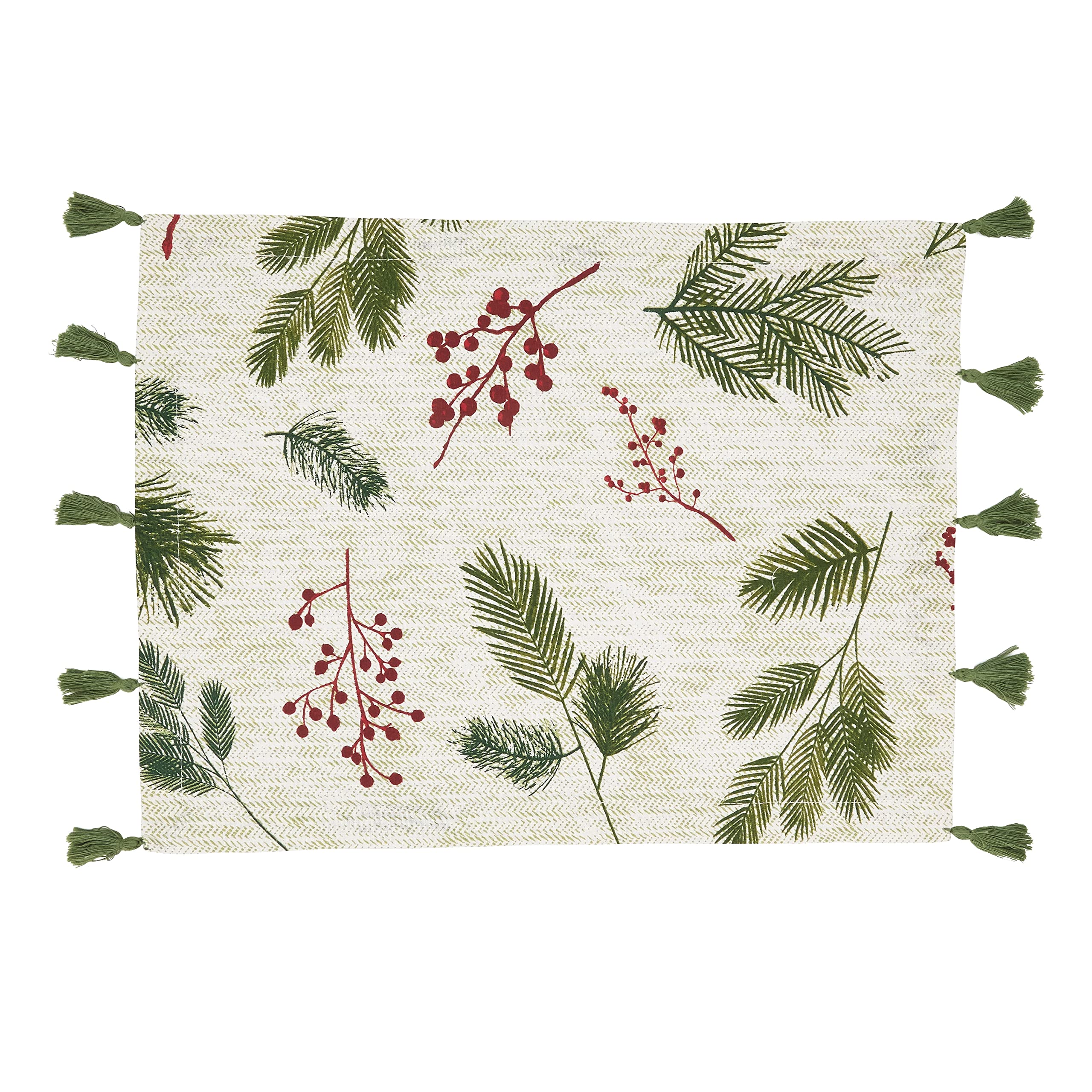 Premium Pine Needle & Red Berry Placemats Set of 4 - Elegant Holiday Table Decor for Christmas Dinner, Thanksgiving, and Festive Gatherings