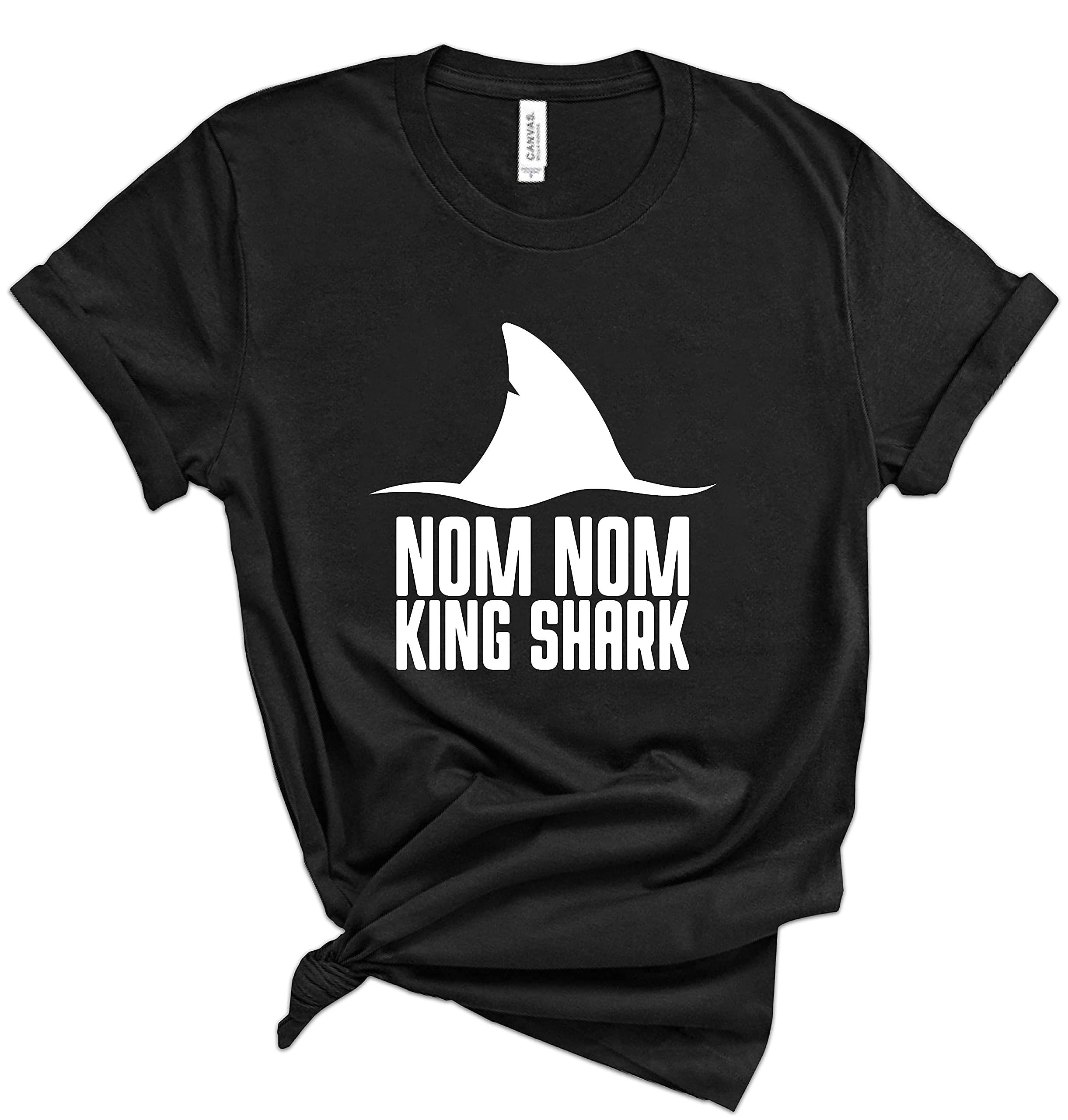 Nom Shark Graphic T-Shirts for Men & Women | Funny 'Nom Nom' Shark Tees | Casual Short Sleeve Summer Shirts | Ocean & Beach Themed Apparel for Vacation, Surfing & Outdoor Activities