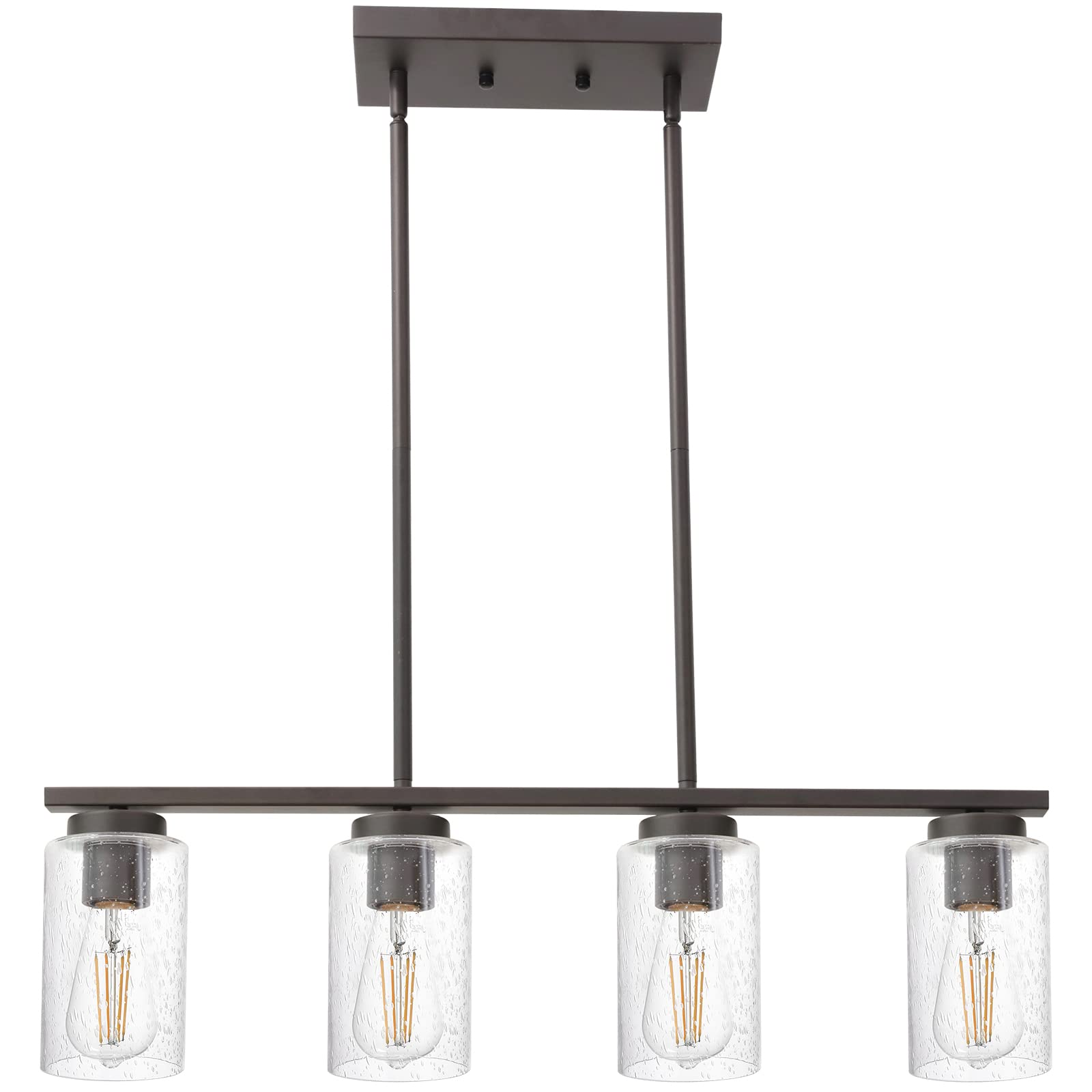 Vintage Farmhouse Chandelier - 4-Light Oil Rubbed Bronze Island Pendant with Seeded Glass Shade for Dining Room, Kitchen & Living Room | Perfect for Rustic Home Decor and Cozy Gatherings