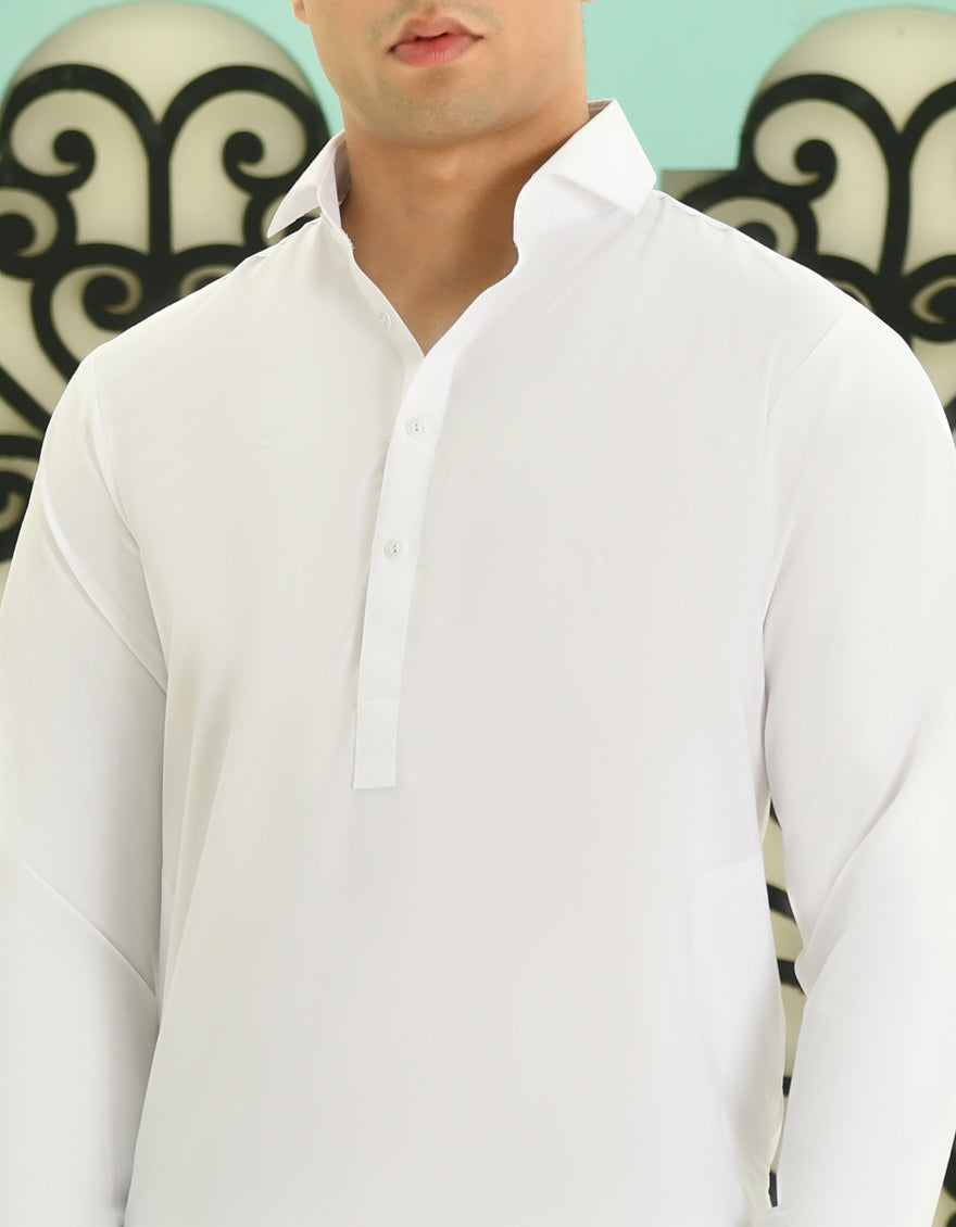 Stylish Blended White Shalwar Kameez by J. Junaid Jamshed - Premium Pakistani Traditional Outfit for Men - Perfect for Weddings, Eid & Special Occasions
