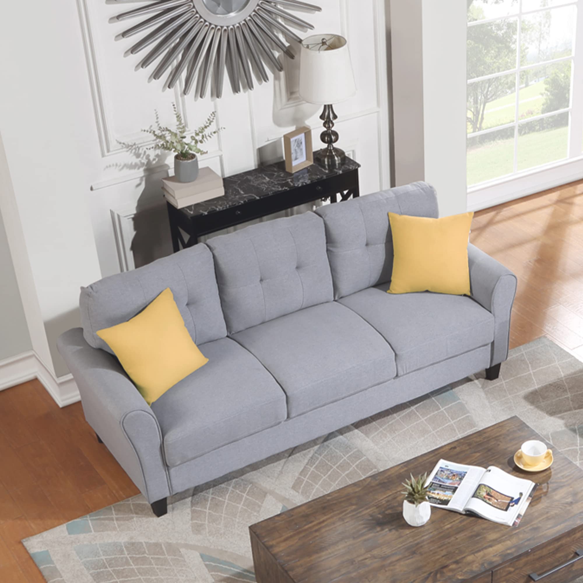 Harper & Bright Designs 3-Piece Modern Sectional Sofa Set with Button Tufted Linen Upholstery - Light Grey-Blue Armchair, Loveseat & 3-Seater Sofa for Living Room, Apartment & Lounge Comfort
