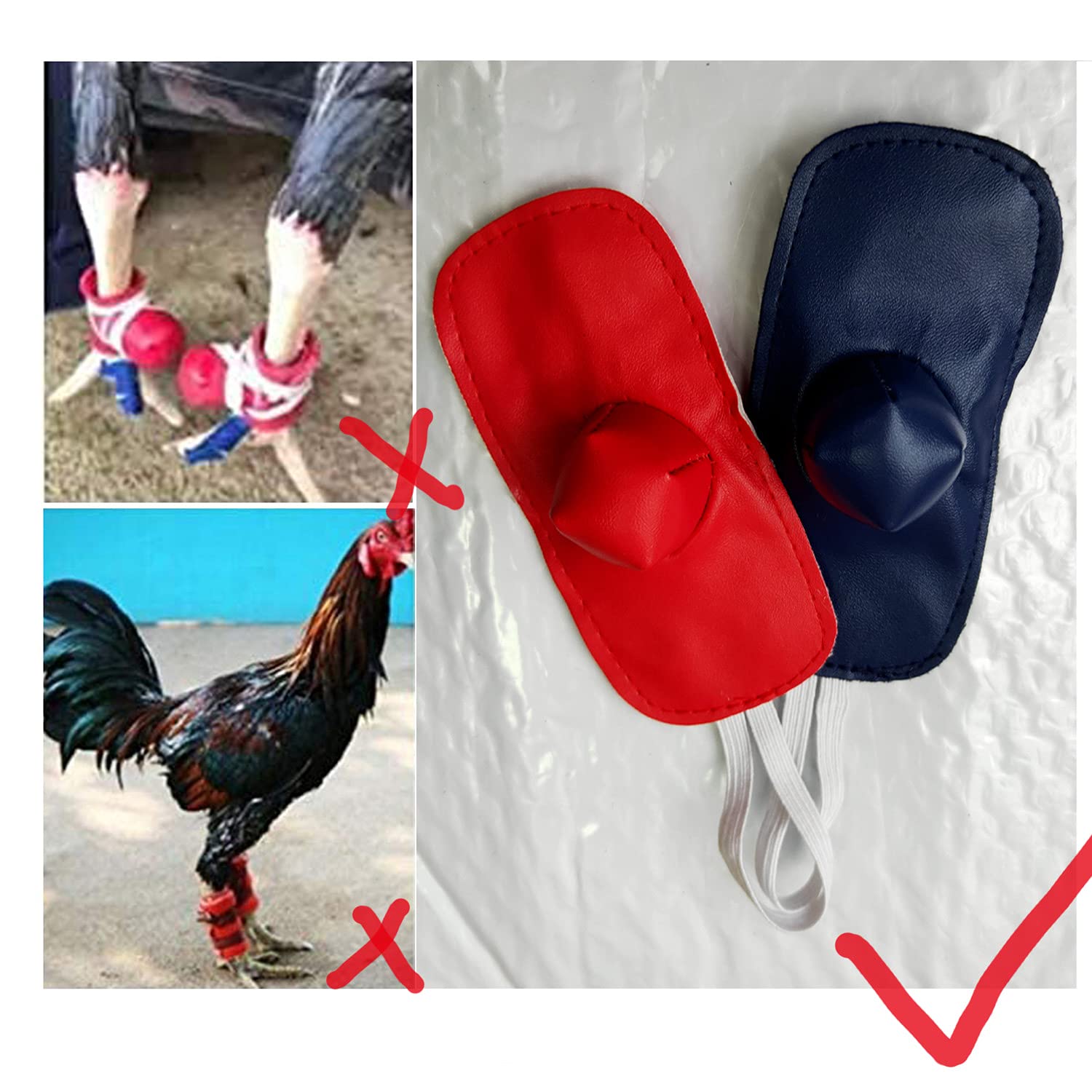Gamefowl Rooster Leg Bands - 2 Pairs Blue & Red Chicken Leg Protectors for Cockfighting, Poultry Care & Show Birds - Durable Accessories for Training, Breeding & Protection