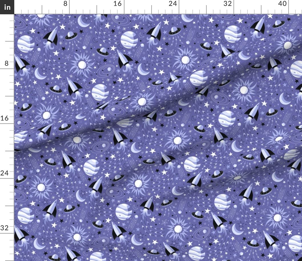 Space Star Kids Periwinkle Nerd Geek Planets Sun Printed Cotton Fabric by The Yard - Premium Petal Signature Cotton for Sewing, Quilting, Apparel, Crafts & Home Decor - Perfect for DIY Projects, Kids Room Decor, and Sci-Fi Themed Gifts