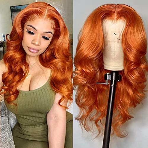 Beauty Forever #88J Ginger Orange Body Wave Human Hair Lace Part Wig for Women - 14 Inch 4X0.75 T-Part Lace Closure, Middle Part, 150% Density, Burnt Fall Color | Perfect for Daily Wear, Cosplay, and Special Occasions