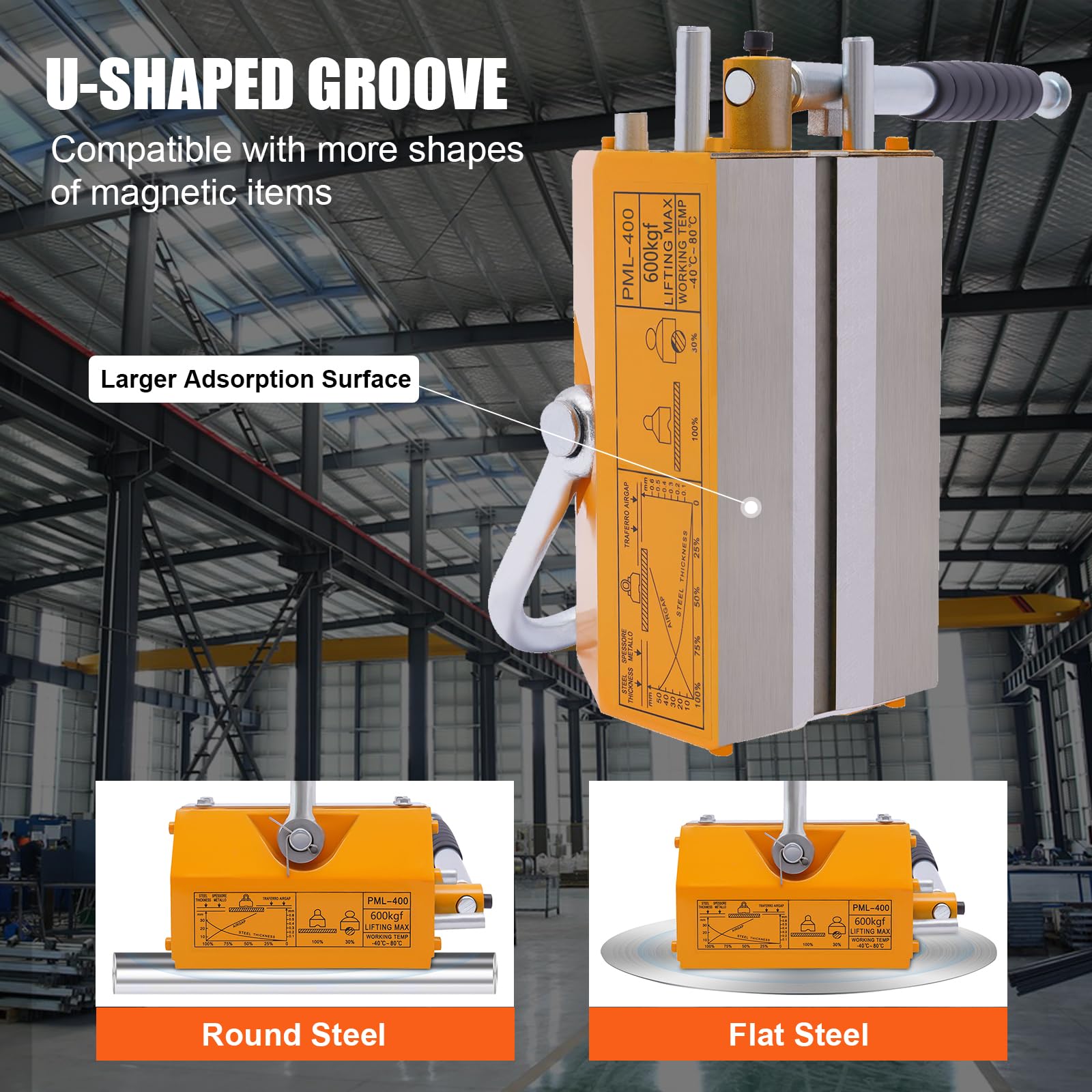 Heavy Duty Magnetic Lifter - 1320 lbs Lifting Capacity, Permanent Lift Magnet with Quick Release for Steel Handling | Ideal for Hoists, Dock Work, Shop Cranes, Construction Blocks & Wooden Boards | Industrial Strength Magnet for Metal Workshop & Warehouse Use