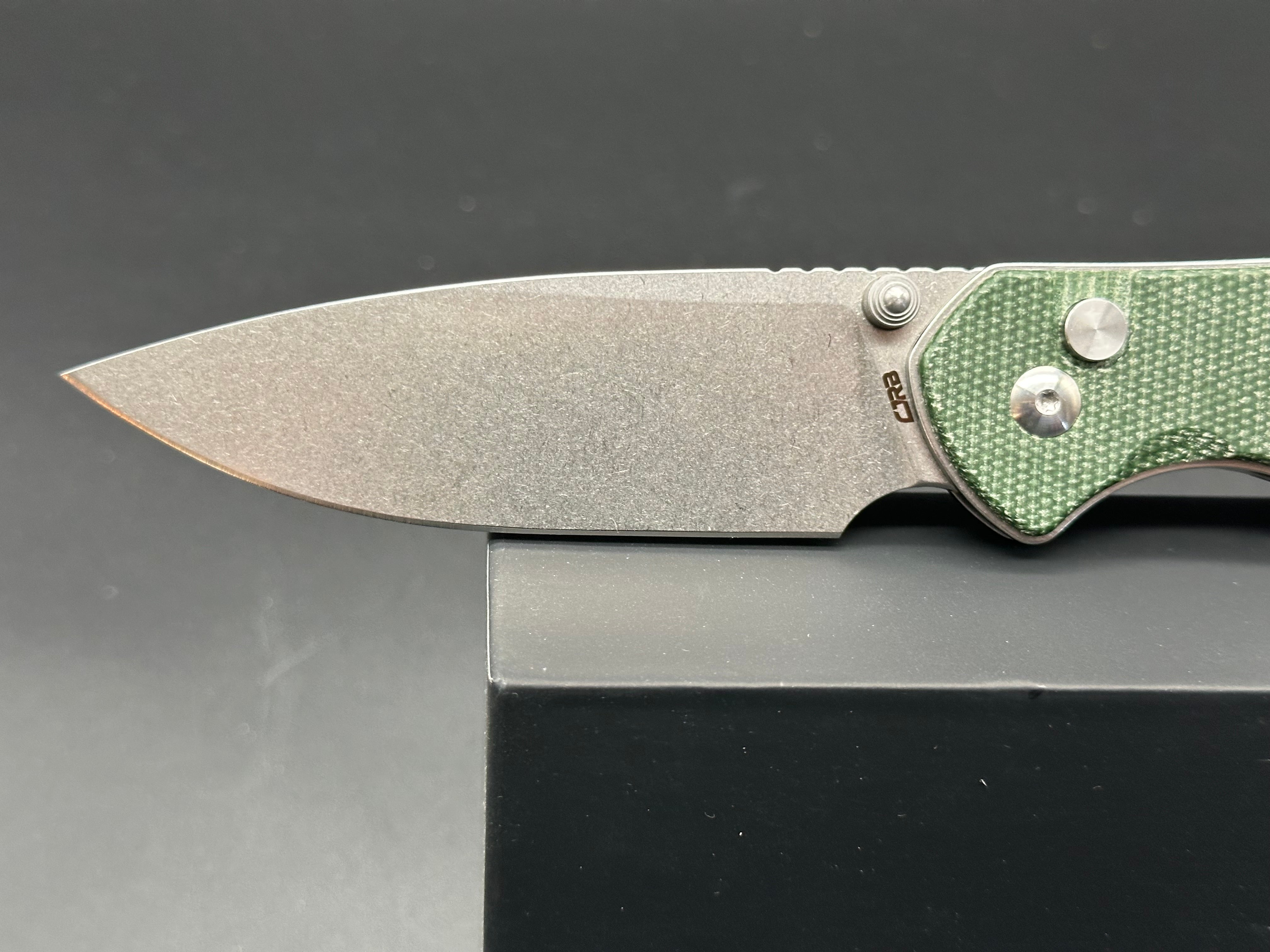 CJRB Large Pyrite Folding Knife with Premium Green Micarta Scales - EDC Pocket Knife for Outdoor Camping, Hiking & Everyday Carry