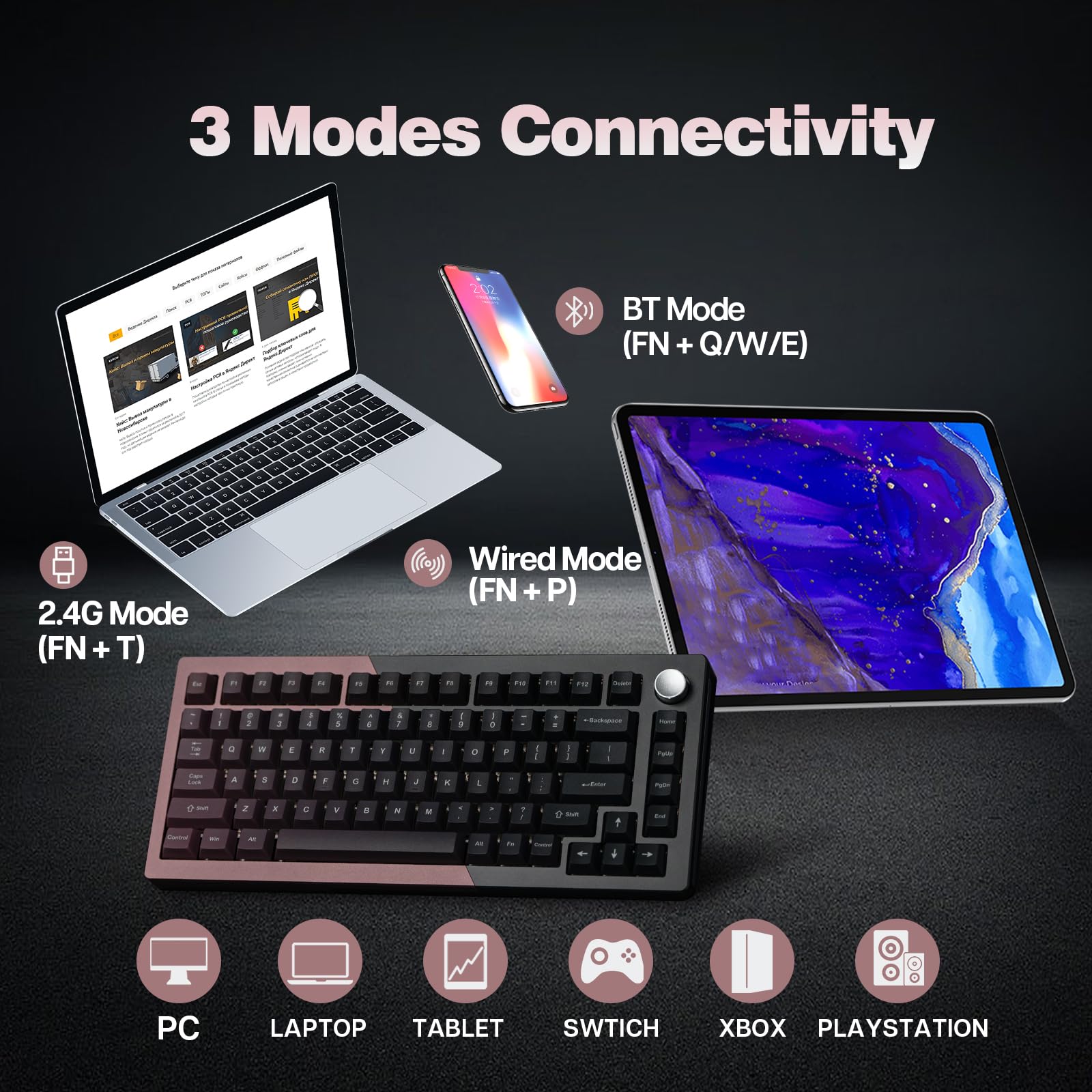 KiiBoom Loop 75 75% Compact Mechanical Keyboard - Full Aluminum Body, QMK/VIA Programmable, Wireless BT5.0/2.4GHz/USB-C, Gasket Mount, FR4 Plate, RGB Backlit for Windows/Mac (Red Black) - Perfect for Gaming, Coding & Office Work