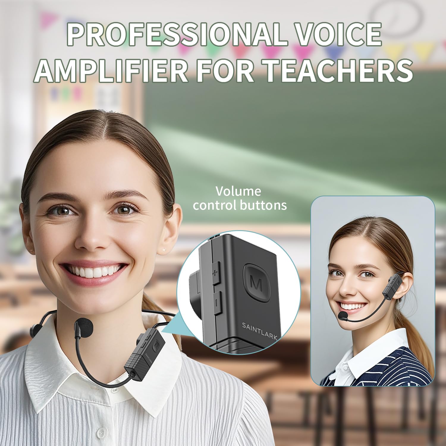SAINTLARK S4 Bluetooth 5.3 Voice Amplifier - 30W Wireless & Wired Microphone Headset with 3500mAh Rechargeable Battery for Teachers, Trainers, Yoga Instructors, Public Speakers - Perfect for Classrooms, Gyms, Meetings & Outdoor Events