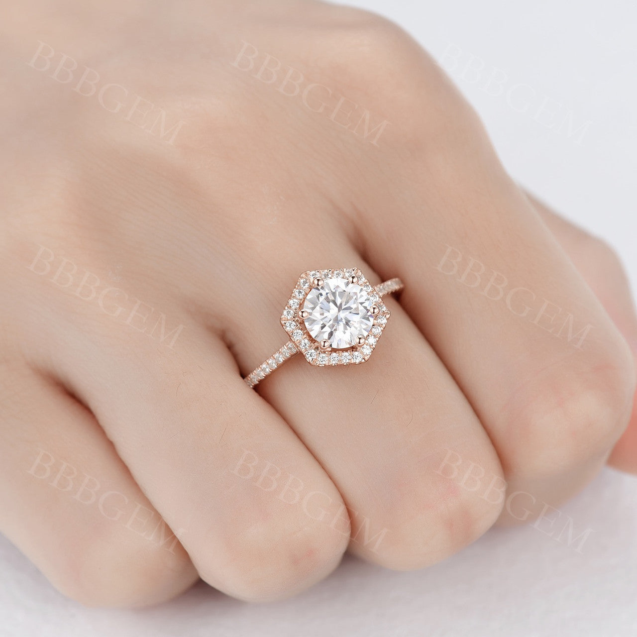 1.25CT Rose Gold Moissanite Engagement Ring with Hexagonal Halo - Diamond Promise Wedding Ring for Women | Perfect for Proposals, Anniversaries & Special Occasions